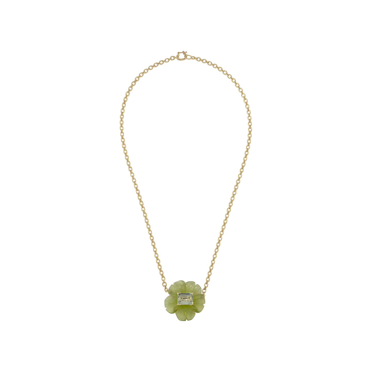 Irene Neuwirth Tropical Flower One-of-a-Kind Carved Peridot and Green Tourmaline Necklace