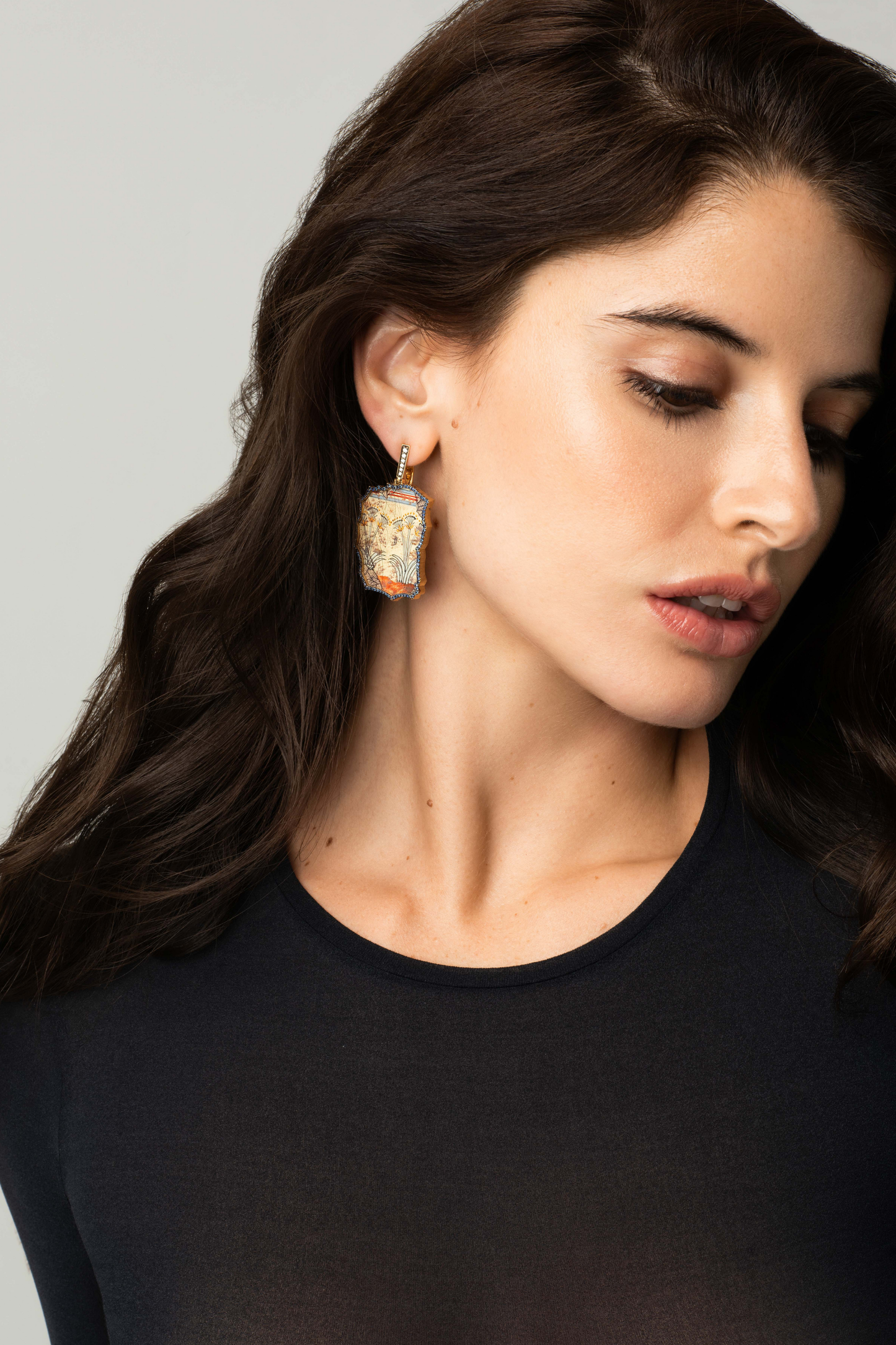 Silvia Furmanovich Egypt Miniature Painting Earrings with Diamonds and Sapphire
