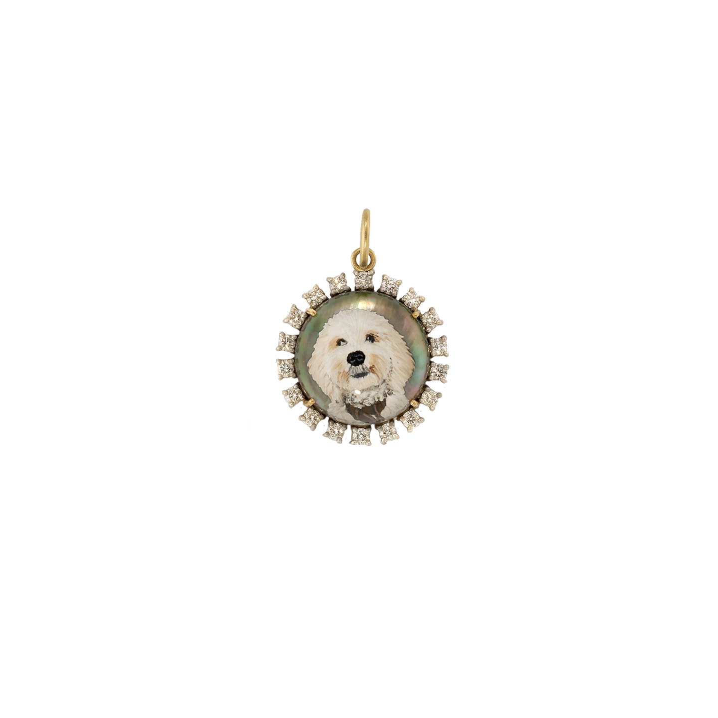 Irene Neuwirth Custom Pet Portrait Round Charm- Full Cut Diamond Frame