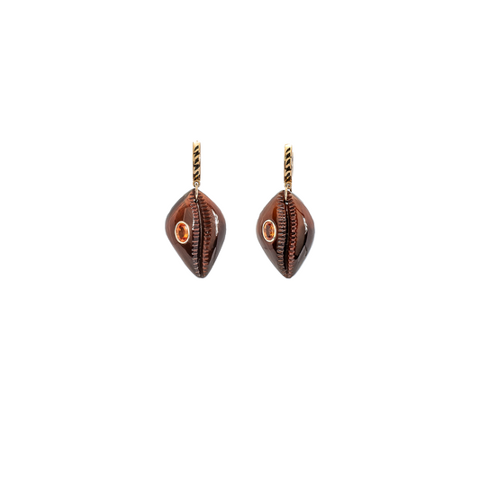 Dezso Classic Carved Cowry Red Tigers Eye Earrings