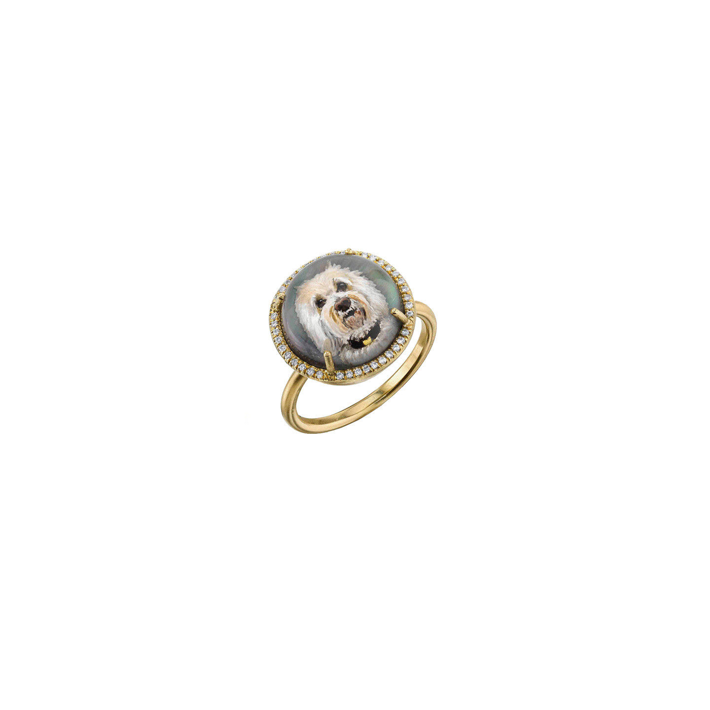 Irene Neuwirth Custom Pet Portrait Ring- Diamond Pave Frame