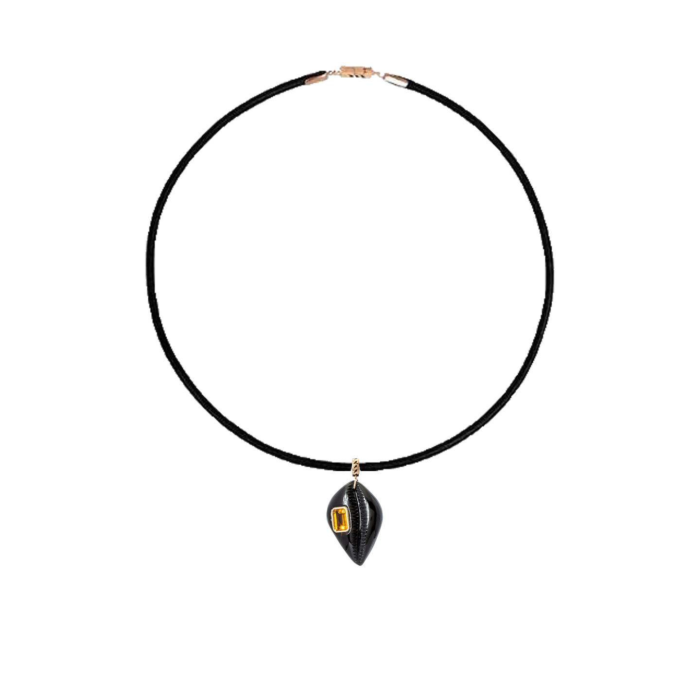 Dezso Orange Cord Necklace with Medio Onyx Cowry Charm with Citrine