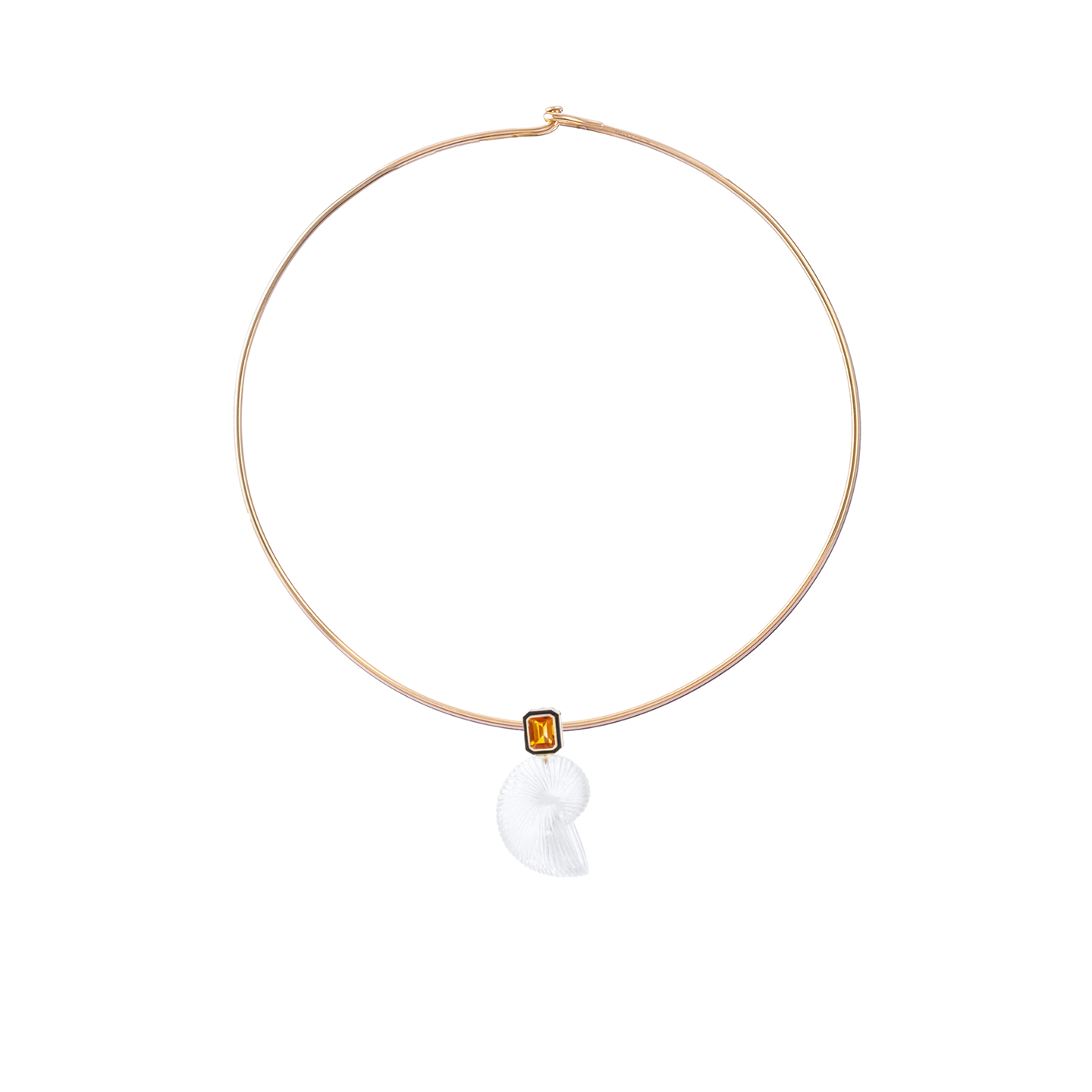 Dezso Grande Classic Carved Crystal Nautilus Charm with Emerald Cut Citrine on Cord Necklace