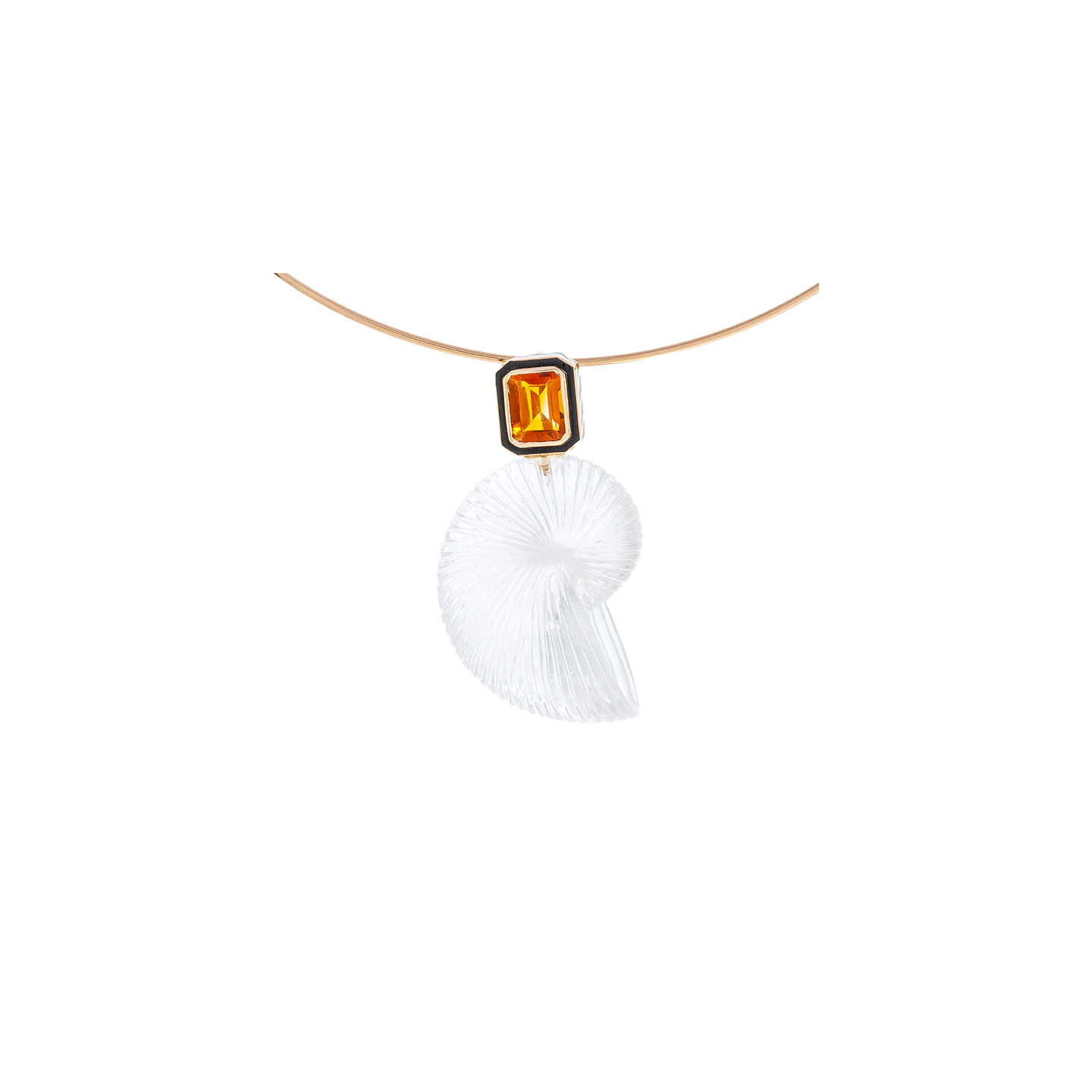 Dezso Grande Classic Carved Crystal Nautilus Charm with Emerald Cut Citrine