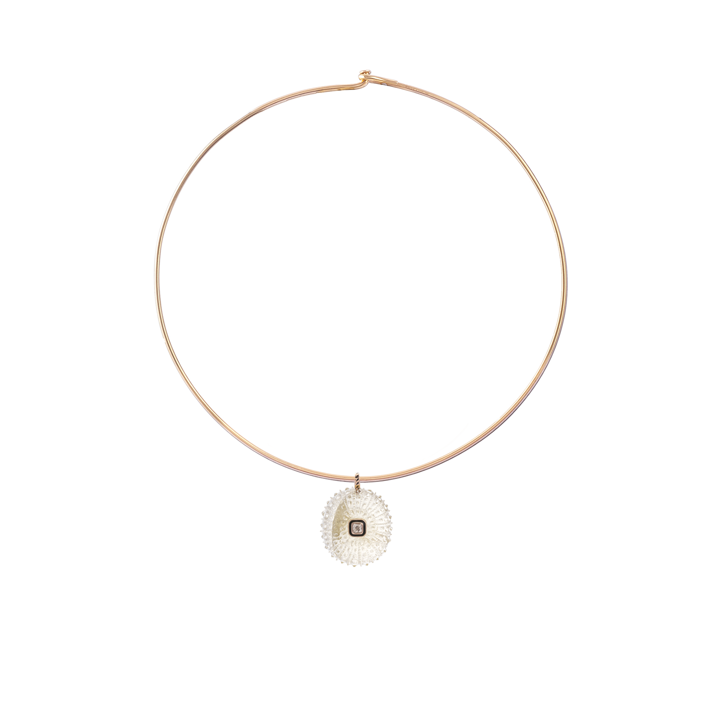 Dezso Tan Cord Necklace with Grande Carved Lemon Quartz Urchin Charm and Cornetto Charm with Sapphire