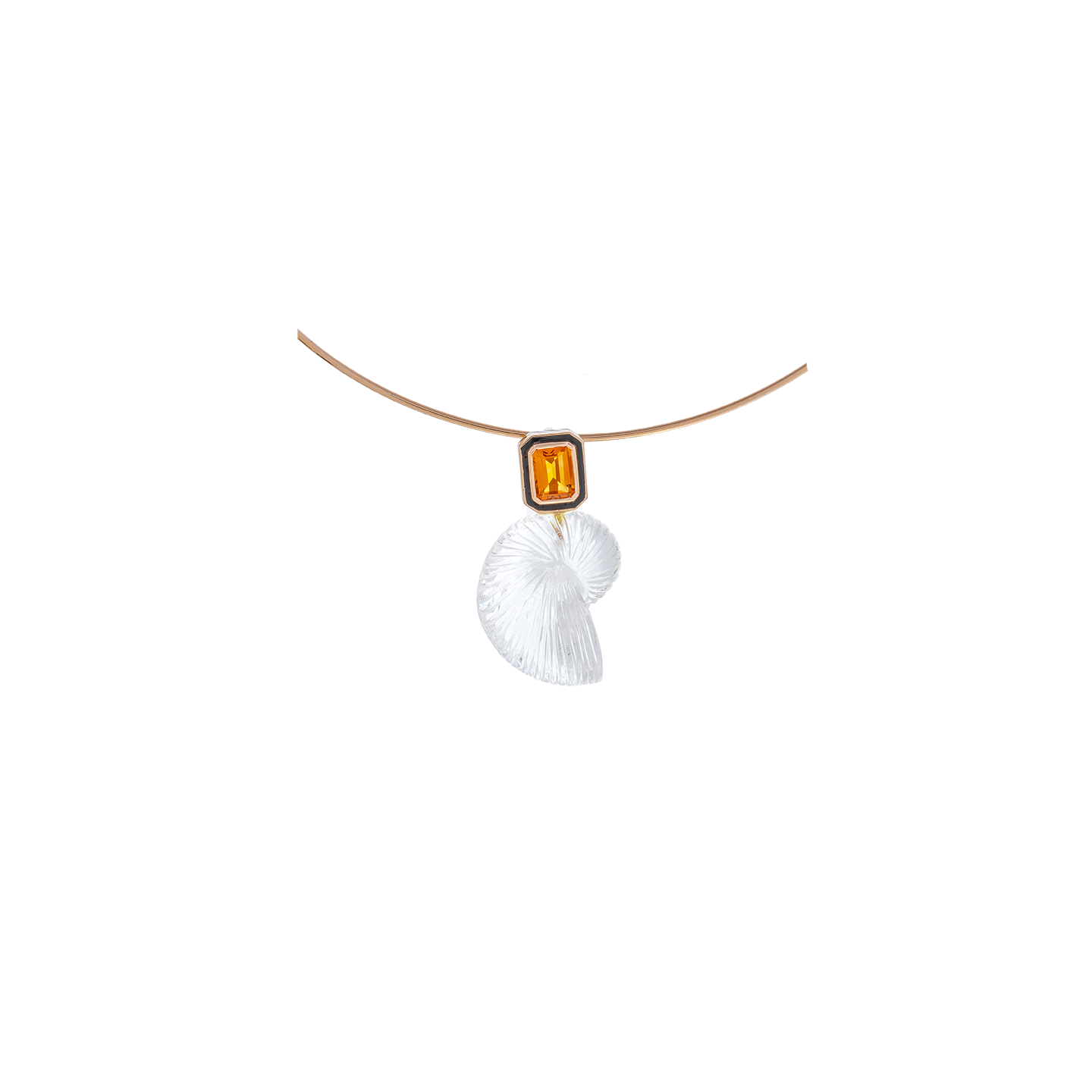 Dezso Classic Carved Crystal Nautilus Charm with Emerald Cut Citrine
