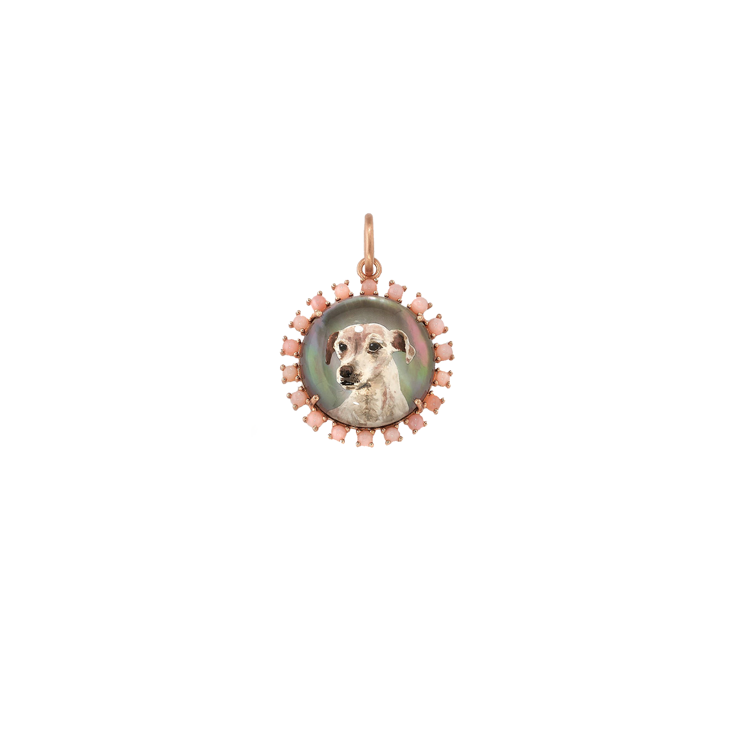 Irene Neuwirth Custom Pet Portrait Round Charm- Colored Stone Frame
