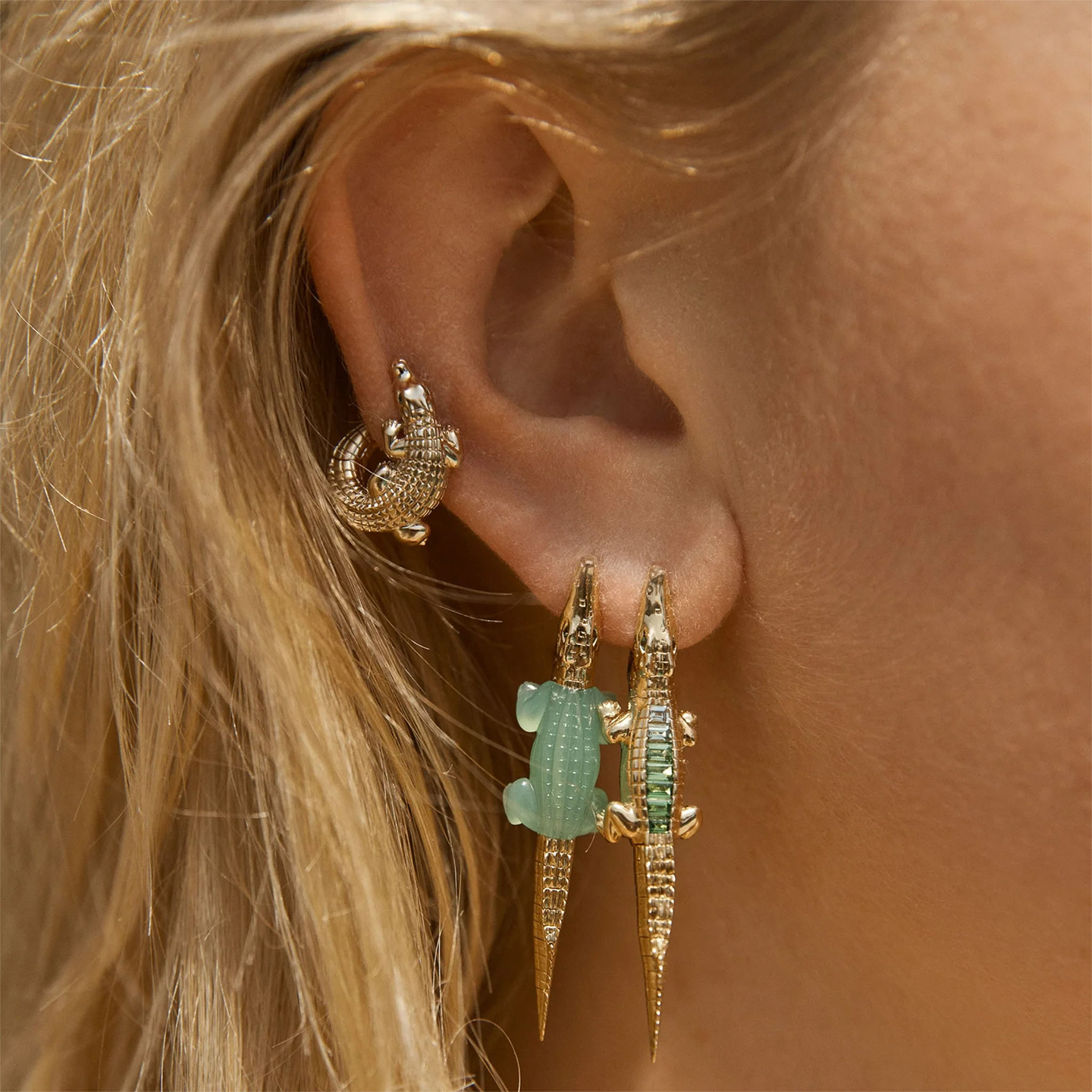 Bibi Van Der Velden Alligator Green Amethyst Bite Earrings