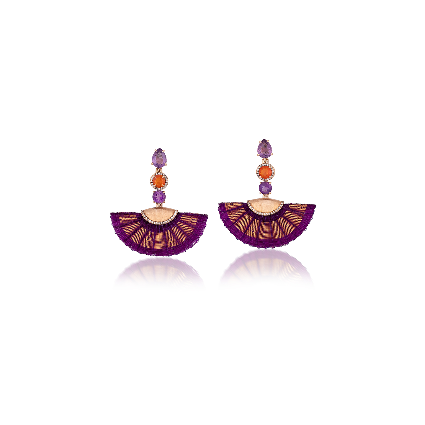 Silvia Furmanovich Half Moon Horse Mane Earrings with Diamond, Fire Opal, and Amethyst