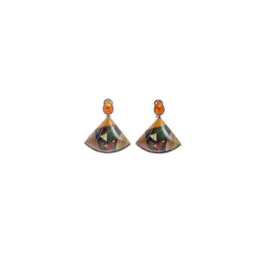 Silvia Furmanovich Marquetry Earrings with Diamond, Fire Opal, and Orange Sapphire