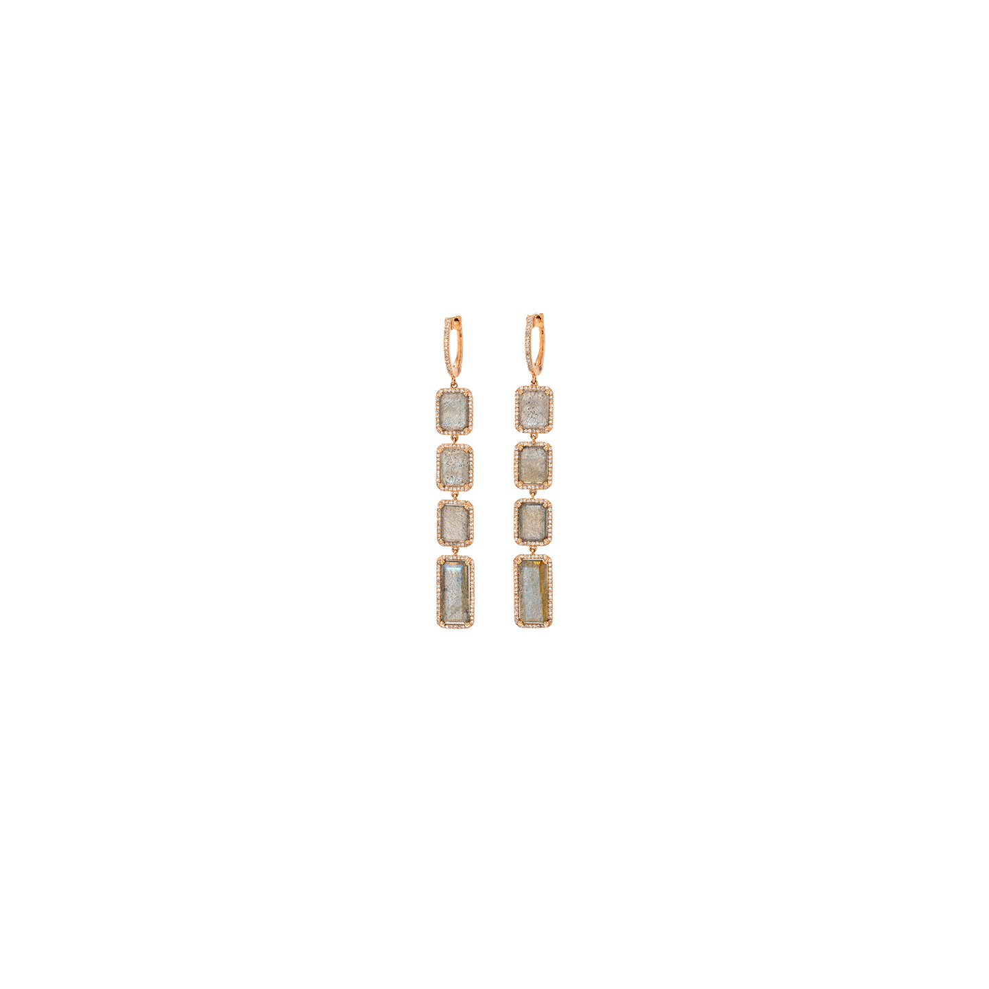 Kai Linz Rose Gold Labradorite Diamond Drop Earrings