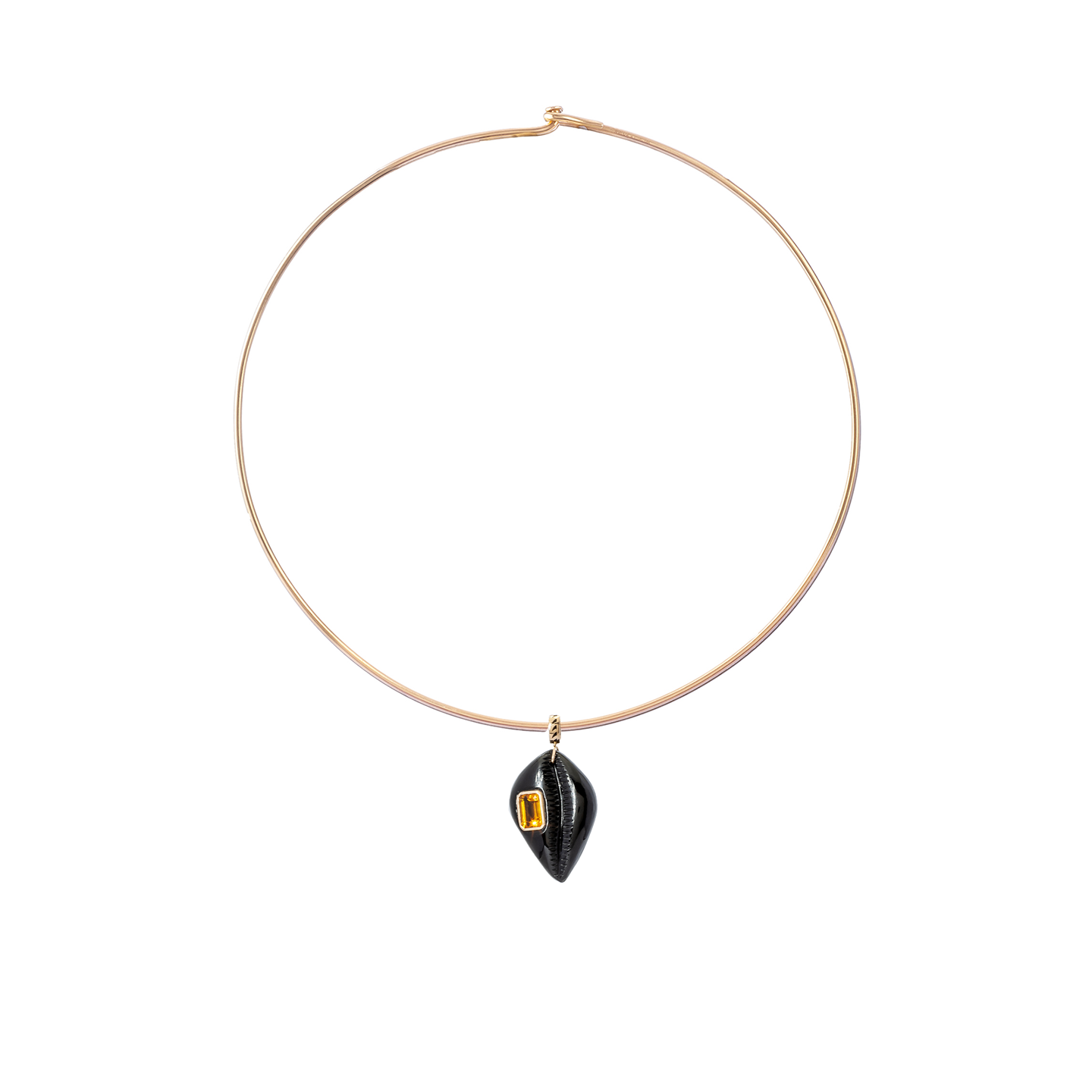 Dezso Orange Cord Necklace with Medio Onyx Cowry Charm with Citrine