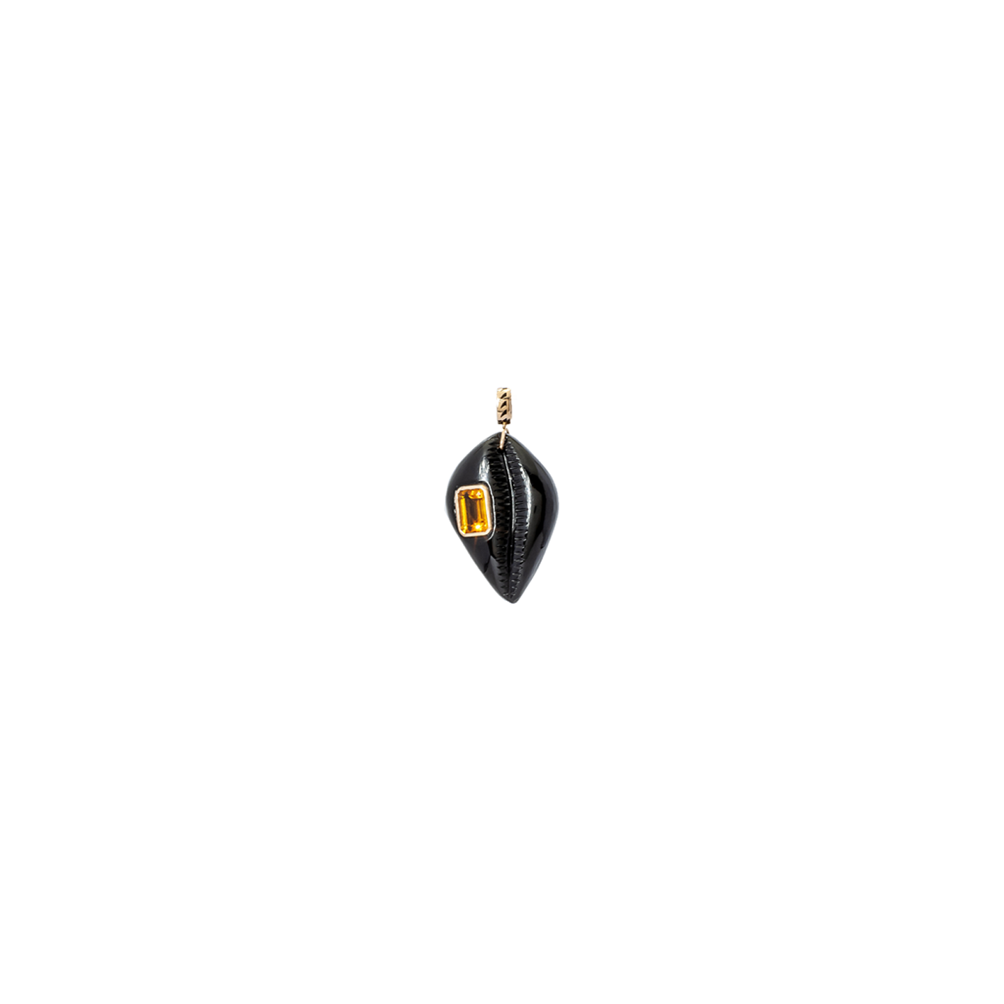 Dezso Orange Cord Necklace with Medio Onyx Cowry Charm with Citrine