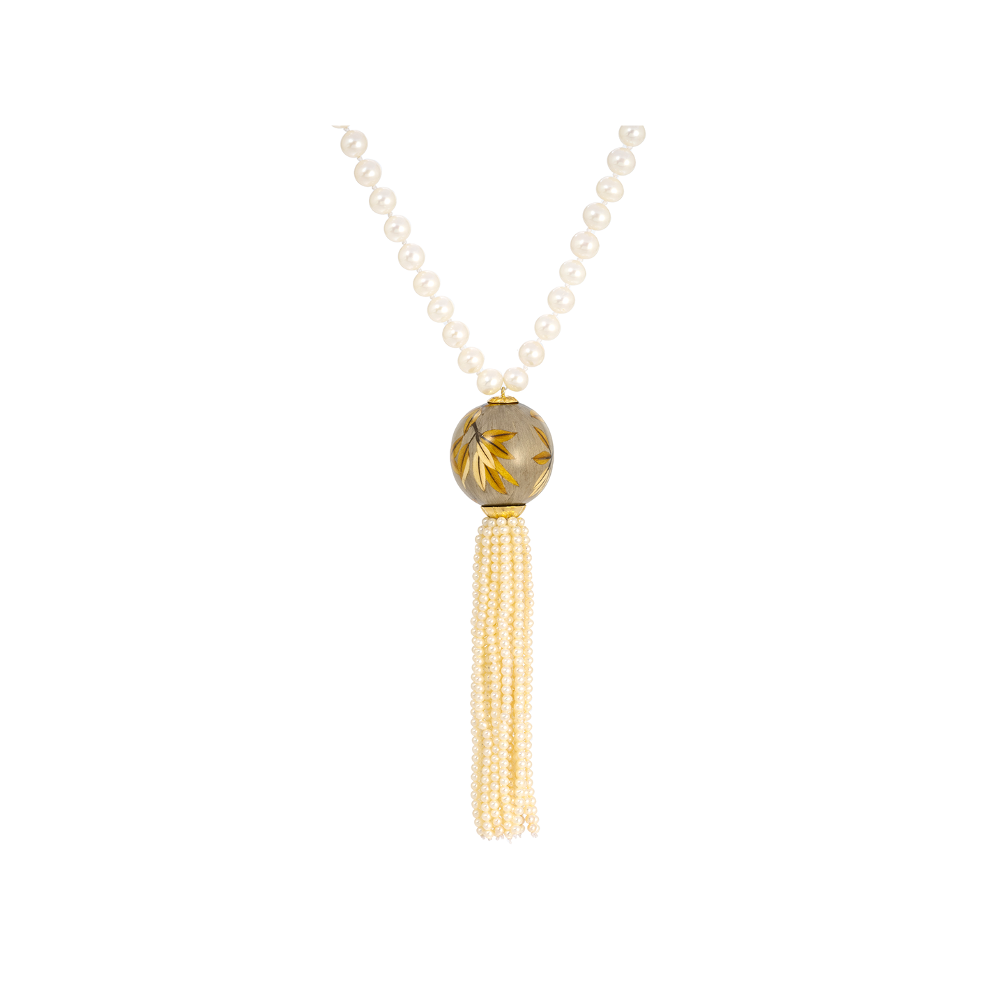 Silvia Furmanovich x Moye Marquetry Sphere Necklace with Pearl Beads and Tassel