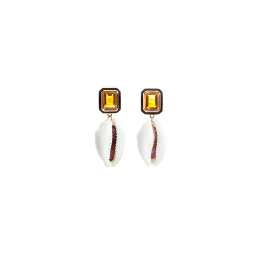 Dezso Classic Natural Cowry Earrings with Citrine