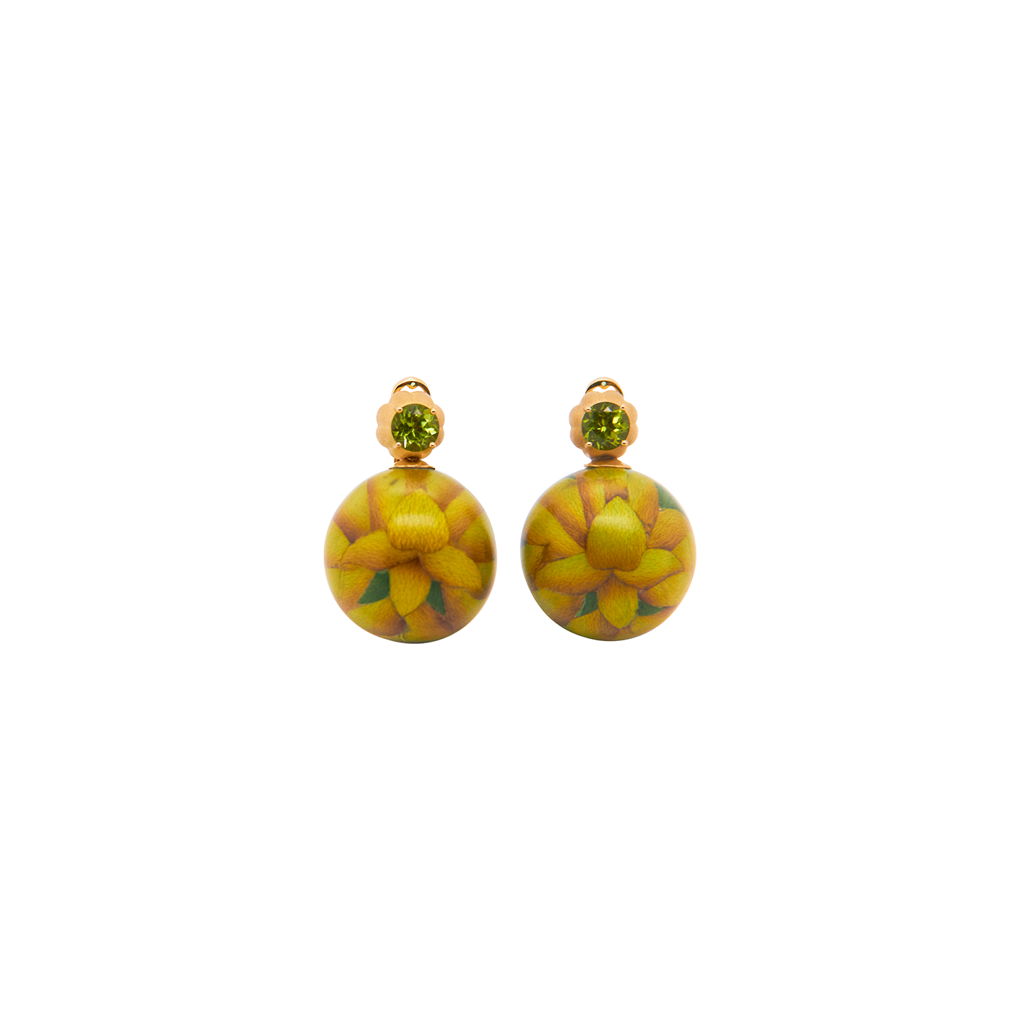 Silvia Furmanovich Marquetry Green Orchid Pattern Earrings with Peridot and Tsavorite