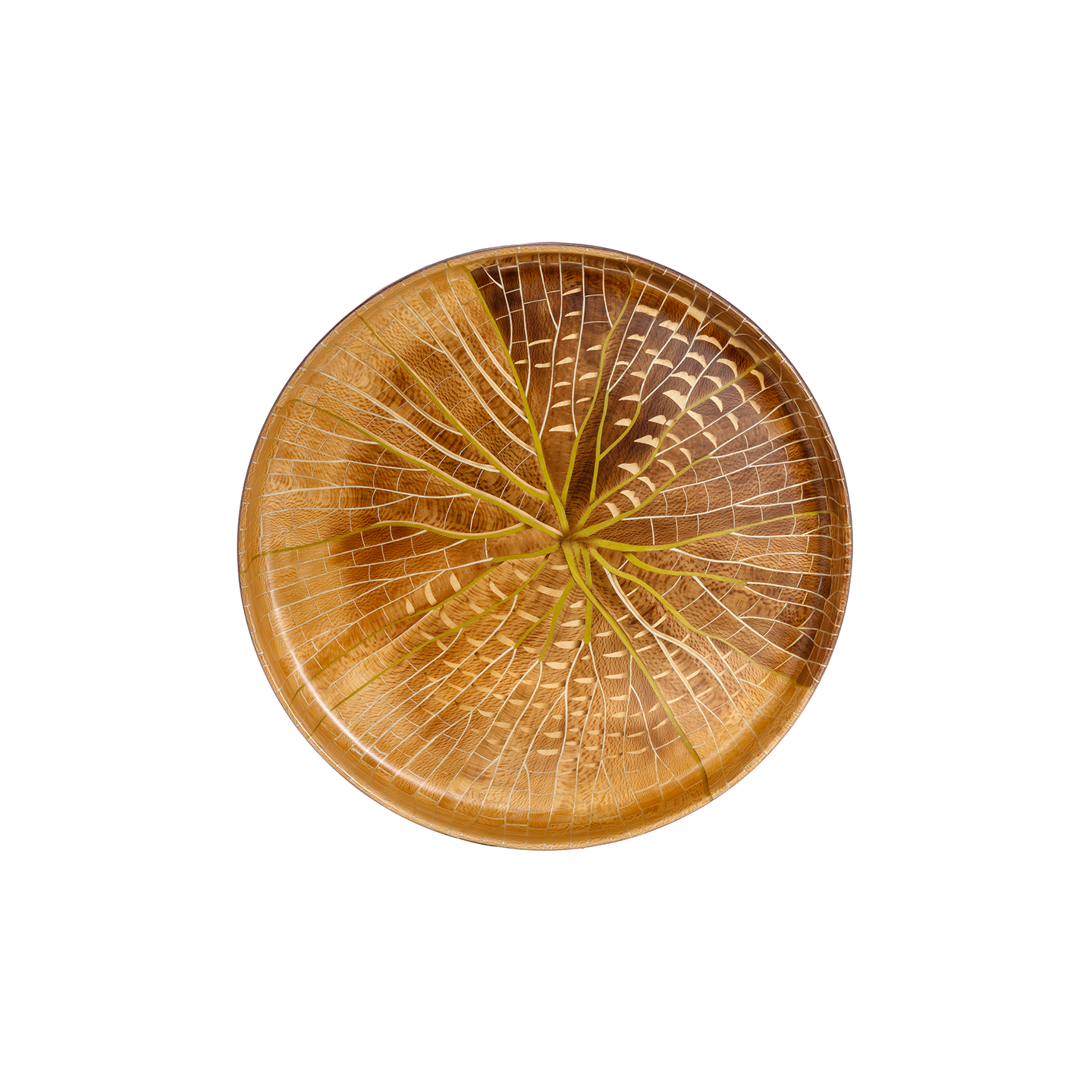 Silvia Furmanovich Marquetry Round Centerpiece with Brown Waterlily Motif