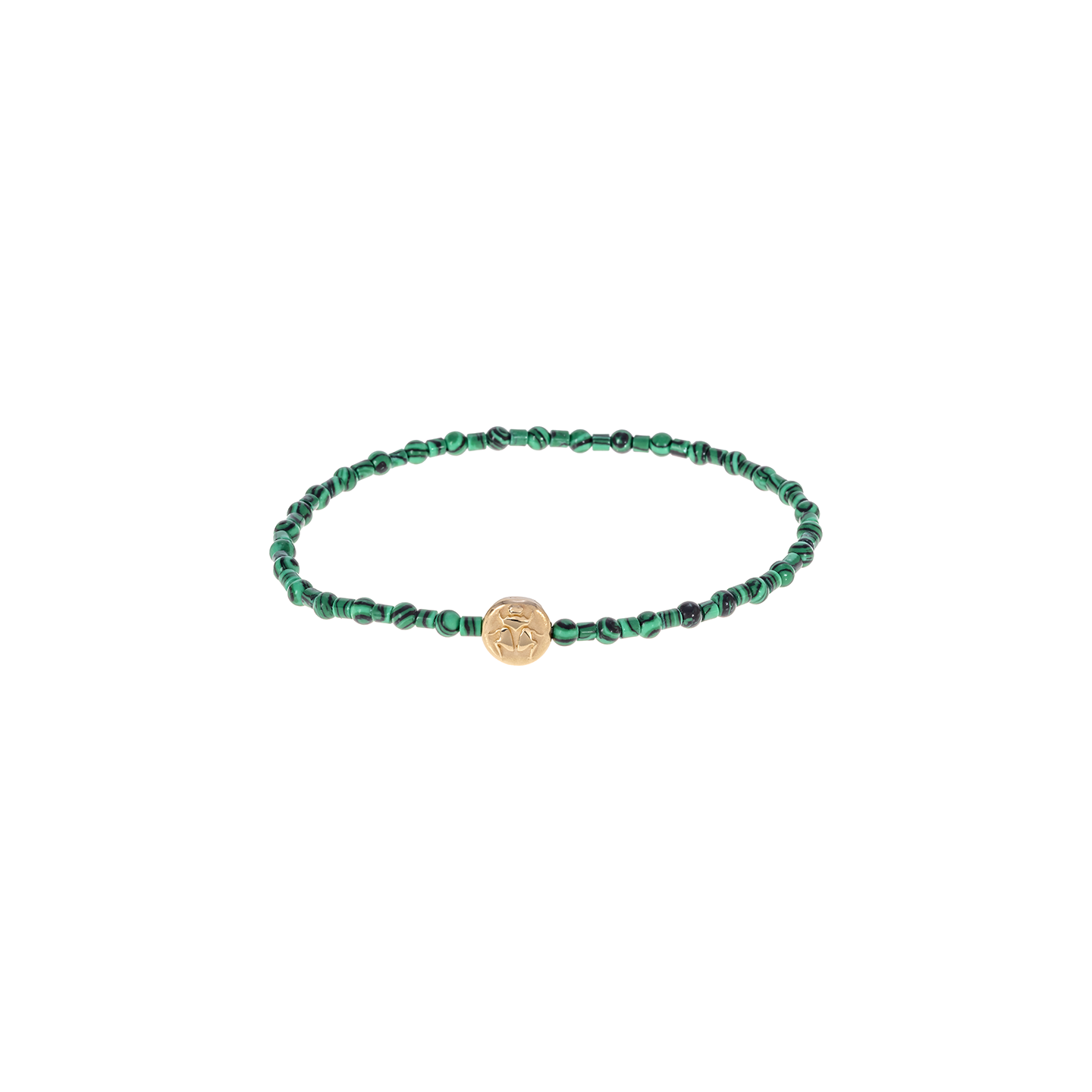 Luis Morais Gold Small Disk with Scarab Symbol on Round and Tube Gemstone Beaded Bracelet