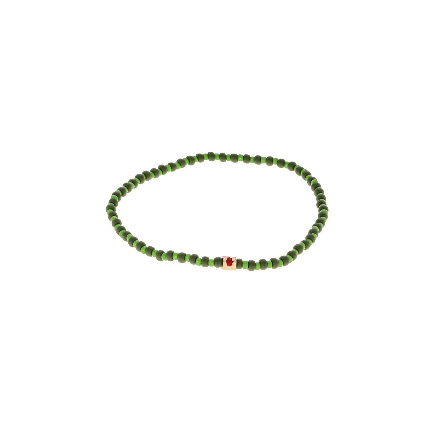 Luis Morais Gold Short Roll Bead with Red Hamsa Symbol on Gemstone Beaded Bracelet