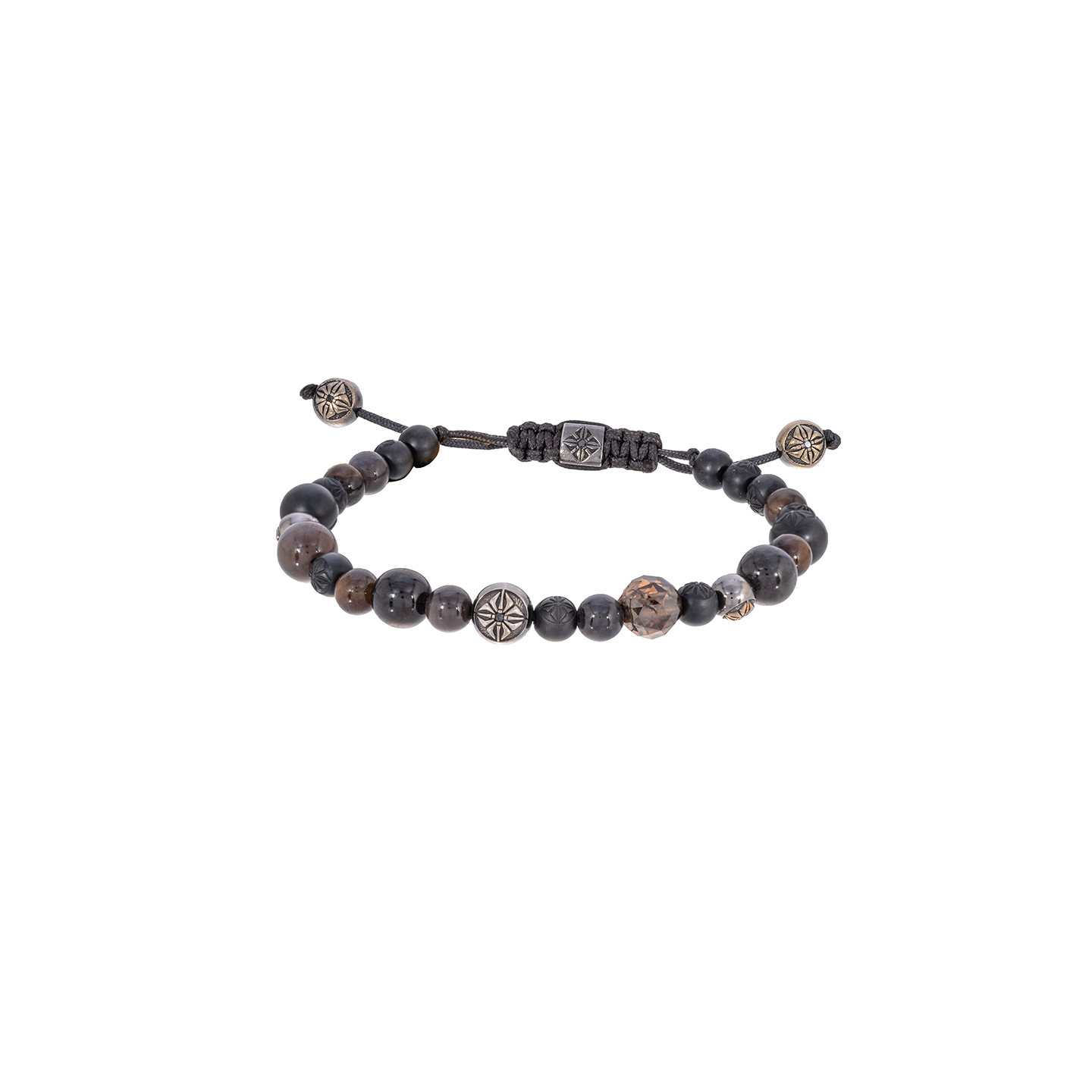 Shamballa Jewels 8mm and 10mm Non-Braided Bracelet with Faceted Brown Diamond, Brown Sapphires, Ceramic and White Gold