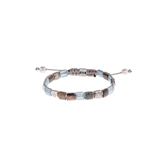 Shamballa Jewels 6mm Lock Bracelet with Milky Aquamarine, Brown Sapphires and Diamonds on Silver Cord