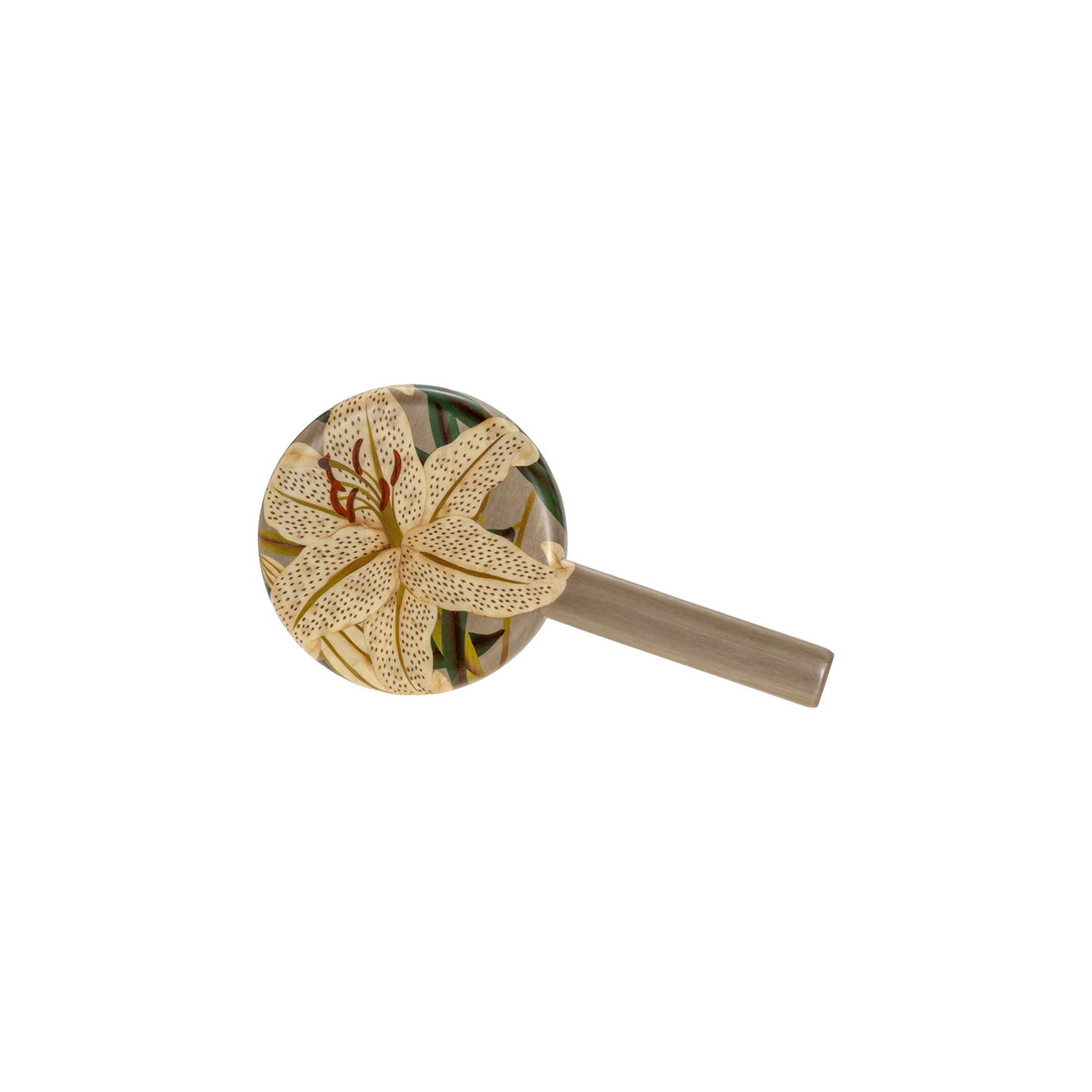 Silvia Furmanovich Marquetry Hand Mirror with White Lily Motif