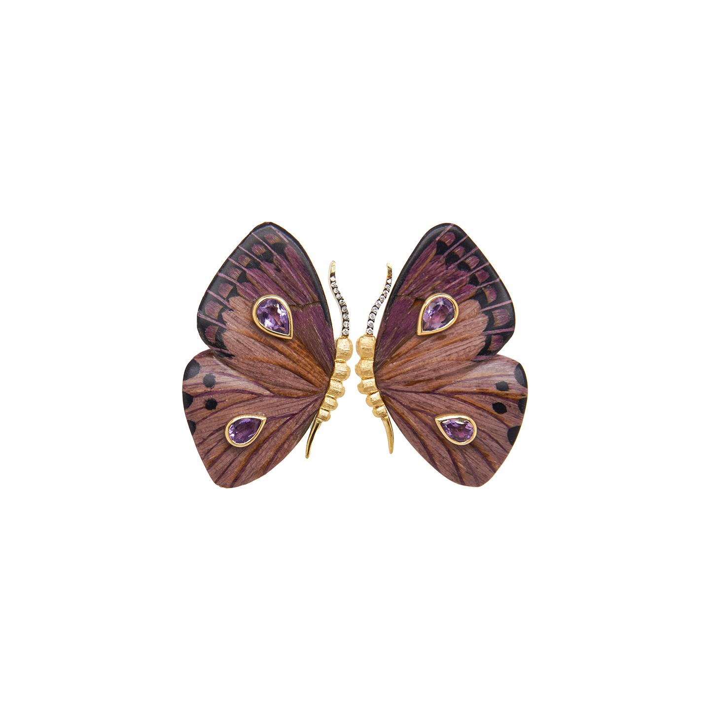 Silvia Furmanovich Marquetry Large Butterfly Earrings with Amethyst and Diamonds