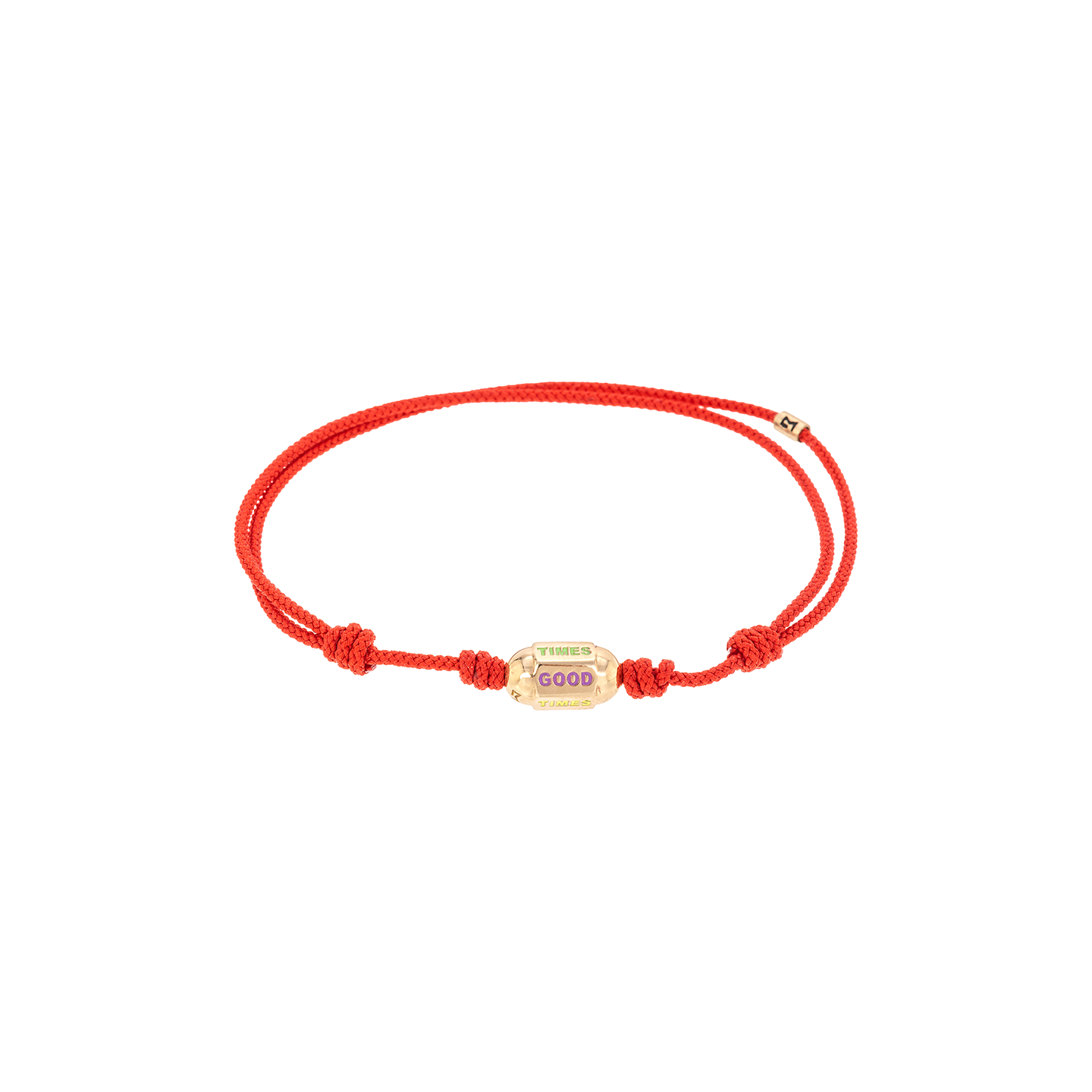 Luis Morais Gold Hexagon Bolt Bead with Enamel 'Good Times' on Cord Bracelet