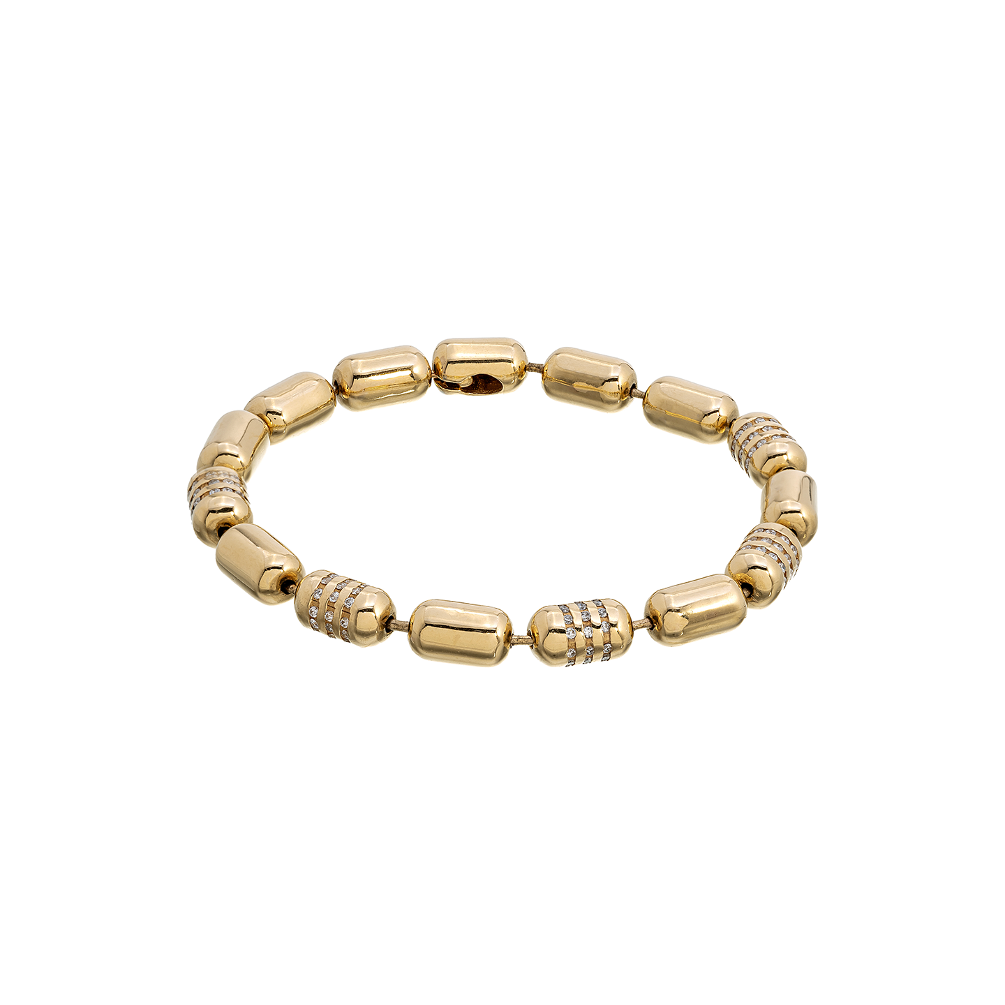 Luis Morais Gold and Diamond Pill Bracelet with Mini Skull Clasp