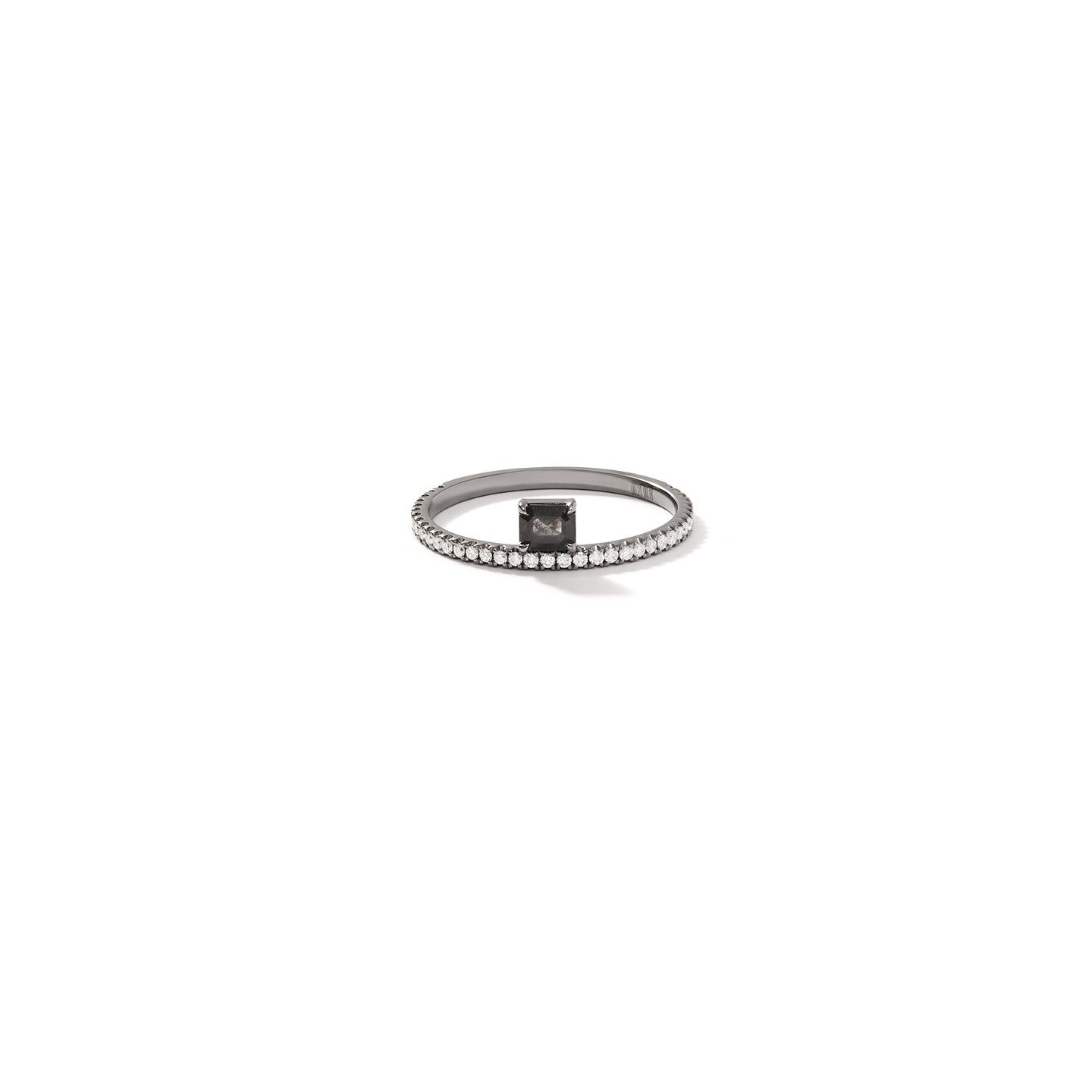 Eva Fehren Pave Offset Emerald Cut Grey Diamond Ring
