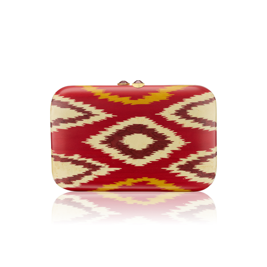 Silvia Furmanovich Marquetry Clutch with Ikat Pink Motif and Garnet