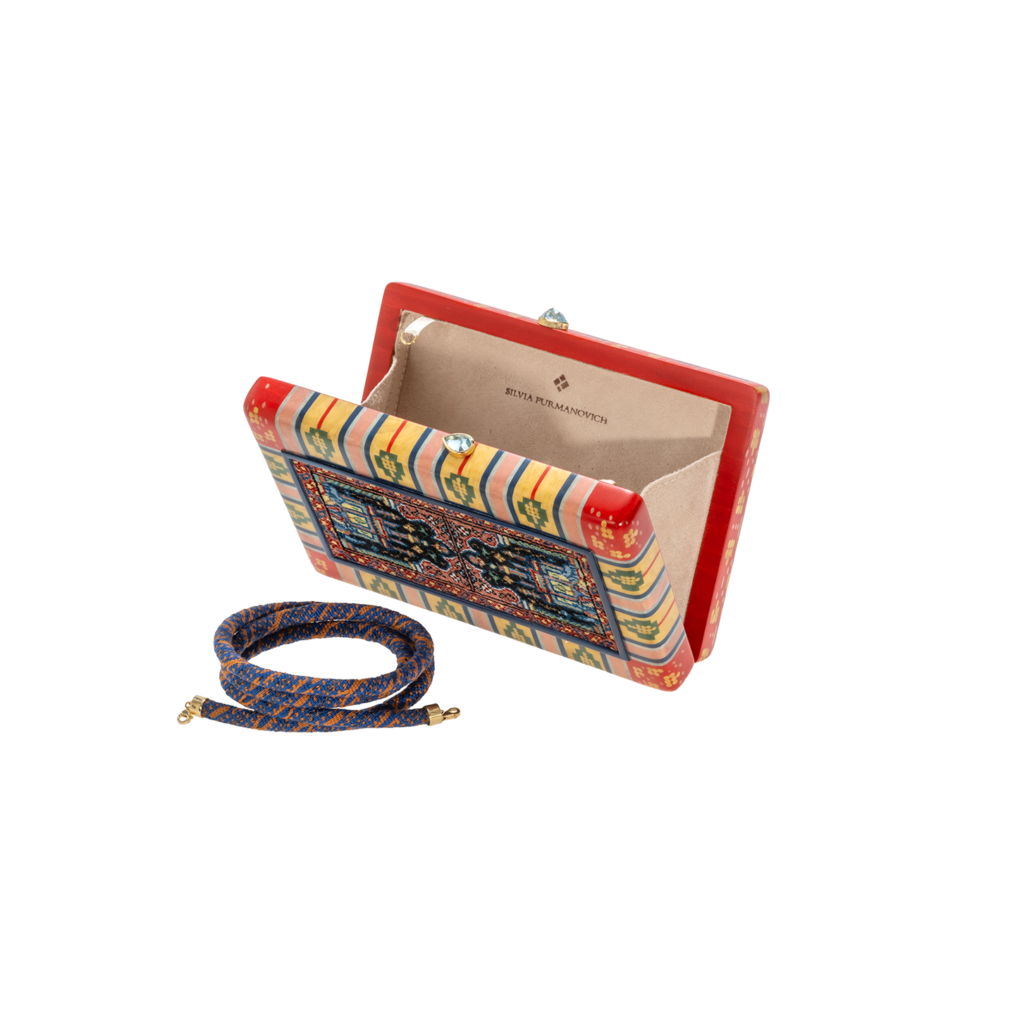 Silvia Furmanovich 'Silk Road' Marquetry Clutch with Buhkara Rug Detail and Blue Topaz