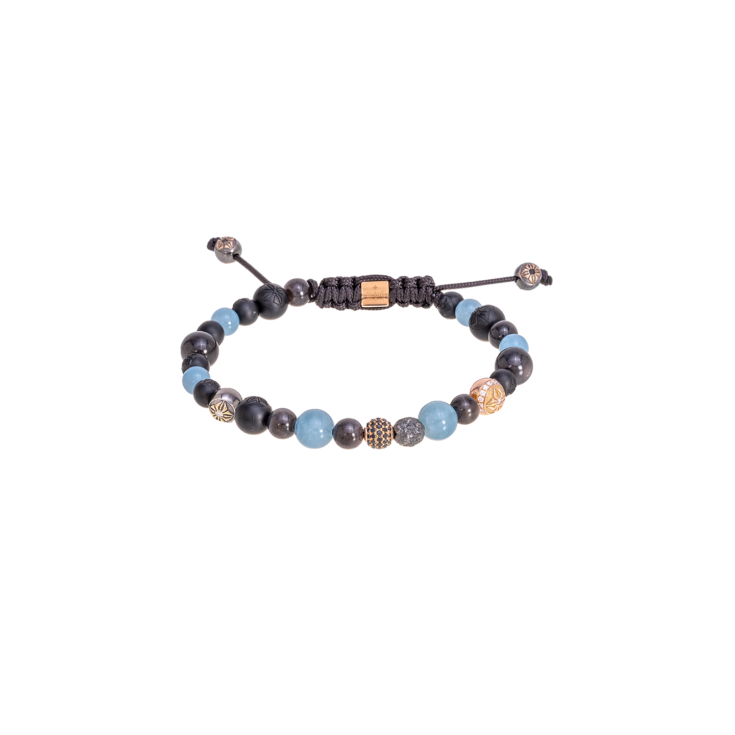 Shamballa Jewels 6mm & 8mm Non-Braided Bracelet with Sapphires, Aquamarine, Matte Ceramic and Rough Diamond