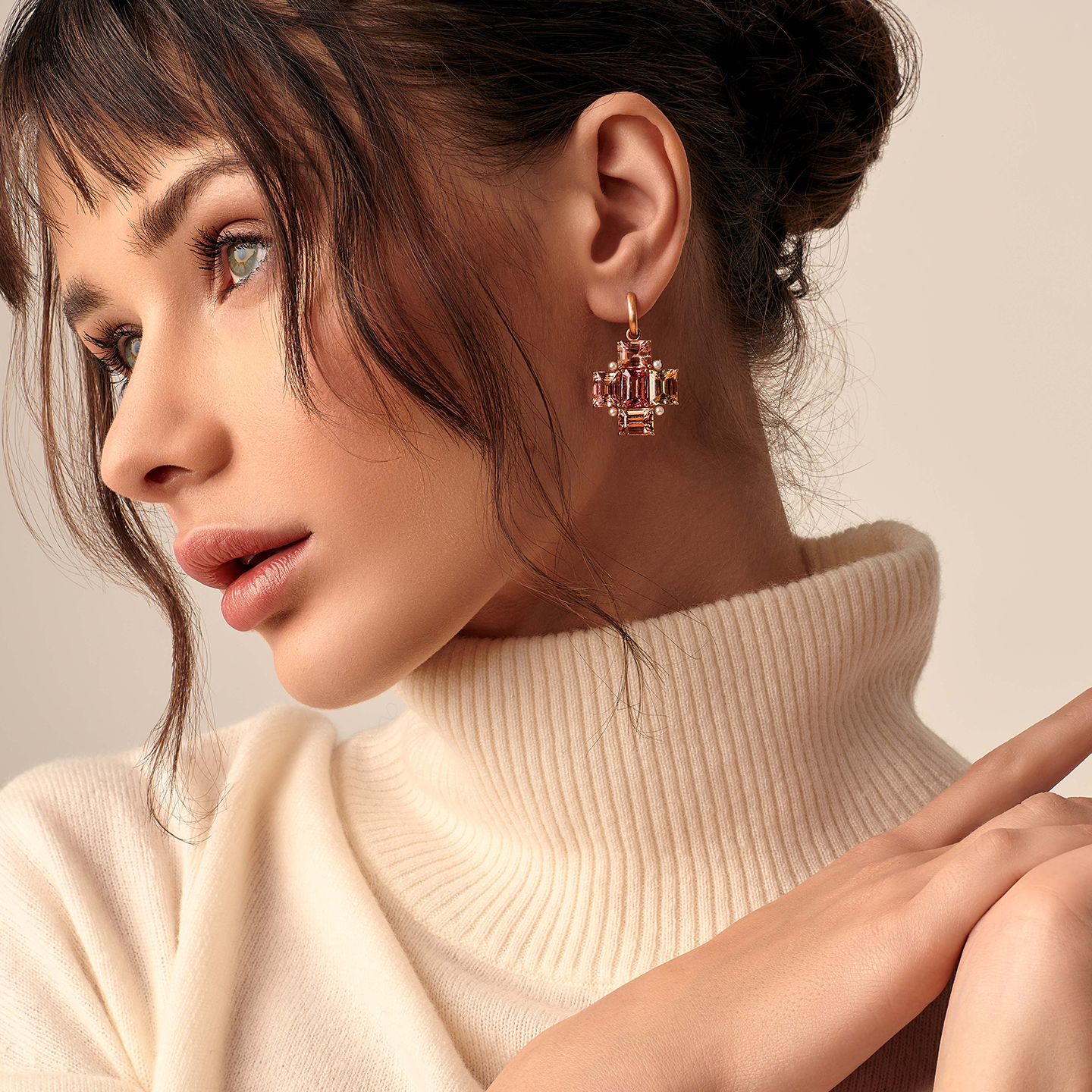 Irene Neuwirth 'Gemmy Gem' One-Of-A-Kind Pink Tourmaline and Akoya Pearl Huggie Earrings