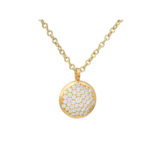 Caroline Ellen Large Diamond Pave Lentil Pendant Necklace