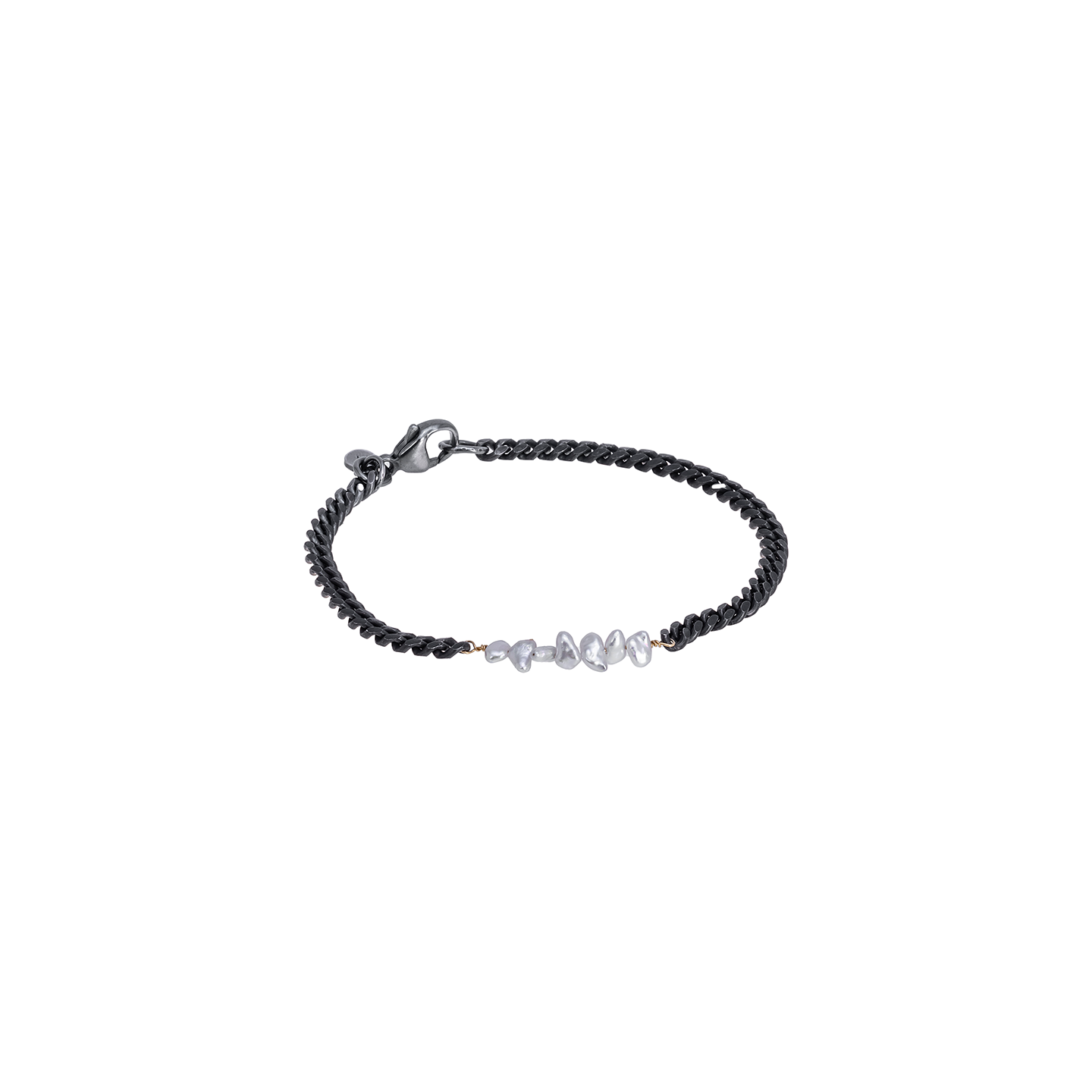 Tina Negri Black Curb Link Bracelet with Japanese Akoya Pearls