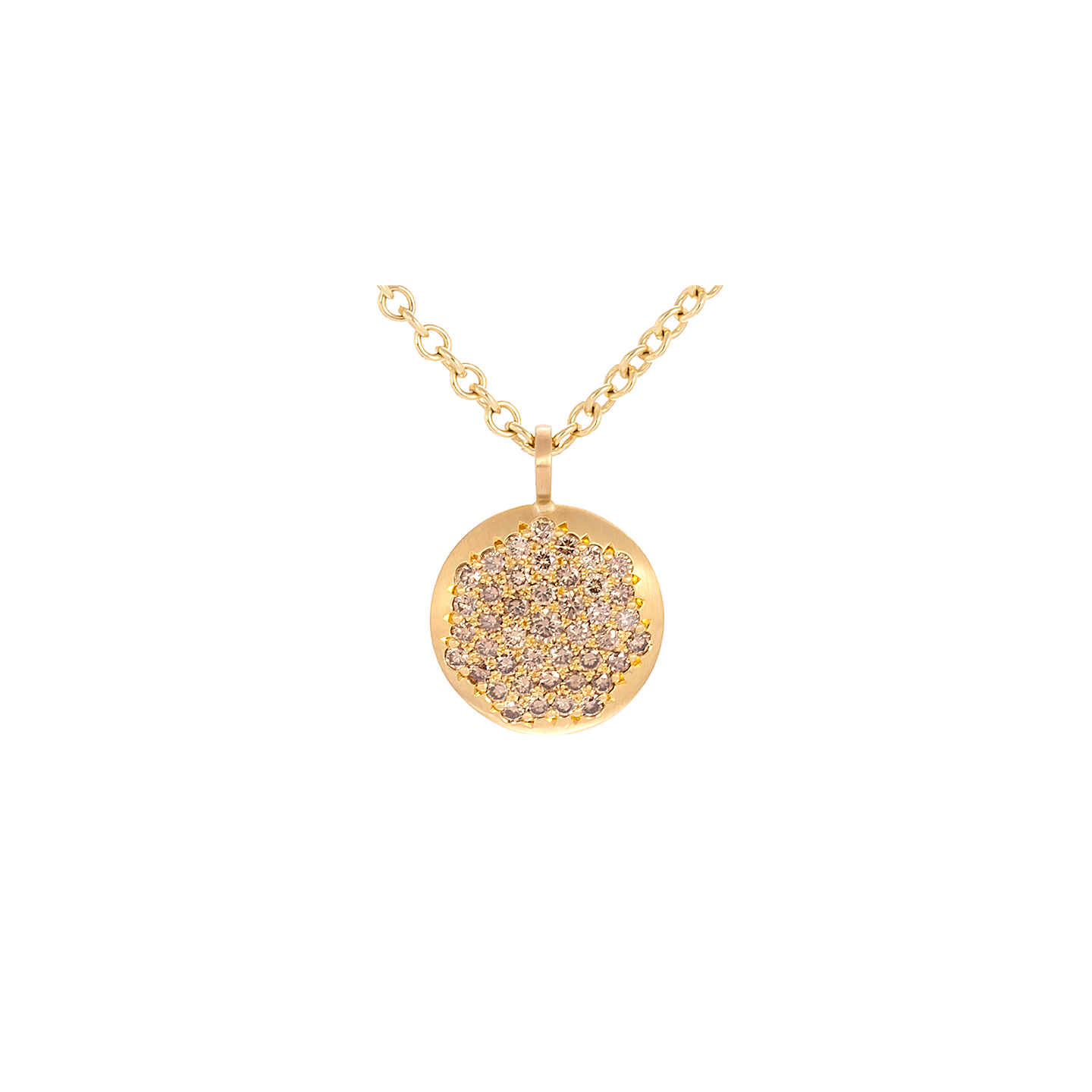 Caroline Ellen Large Cognac Diamond Pave Lentil Pendant Necklace