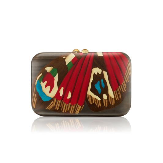 Silvia Furmanovich Marquetry Clutch with Red Butterfly Wing Motif and Citrine