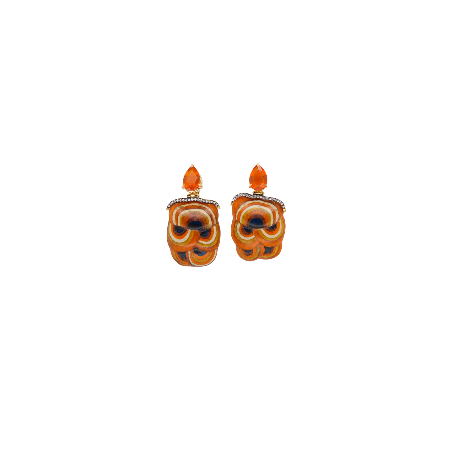 Silvia Furmanovich Miniature Marquetry Mushroom Motif Earrings with Fire Opals