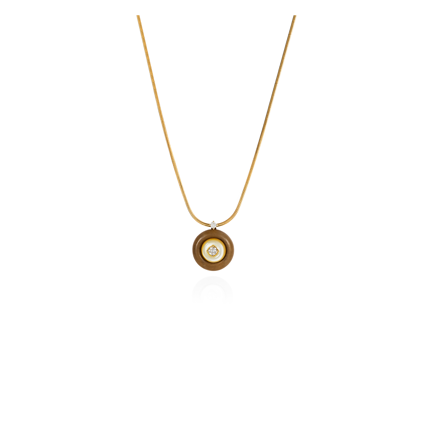 Fernando Jorge Signal Small Pendant with Petrified Wood, Mother-of-Pearl and Diamond