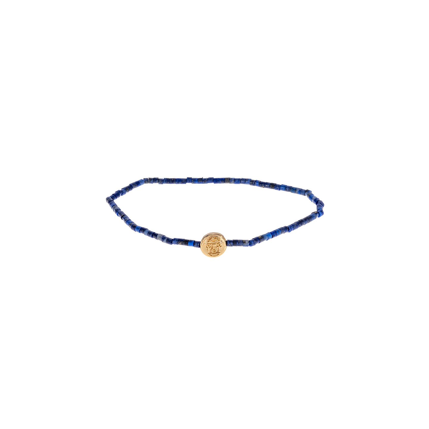 Luis Morais Gold Small Disk with Good Luck Symbol on Tube Gemstone Beaded Bracelet