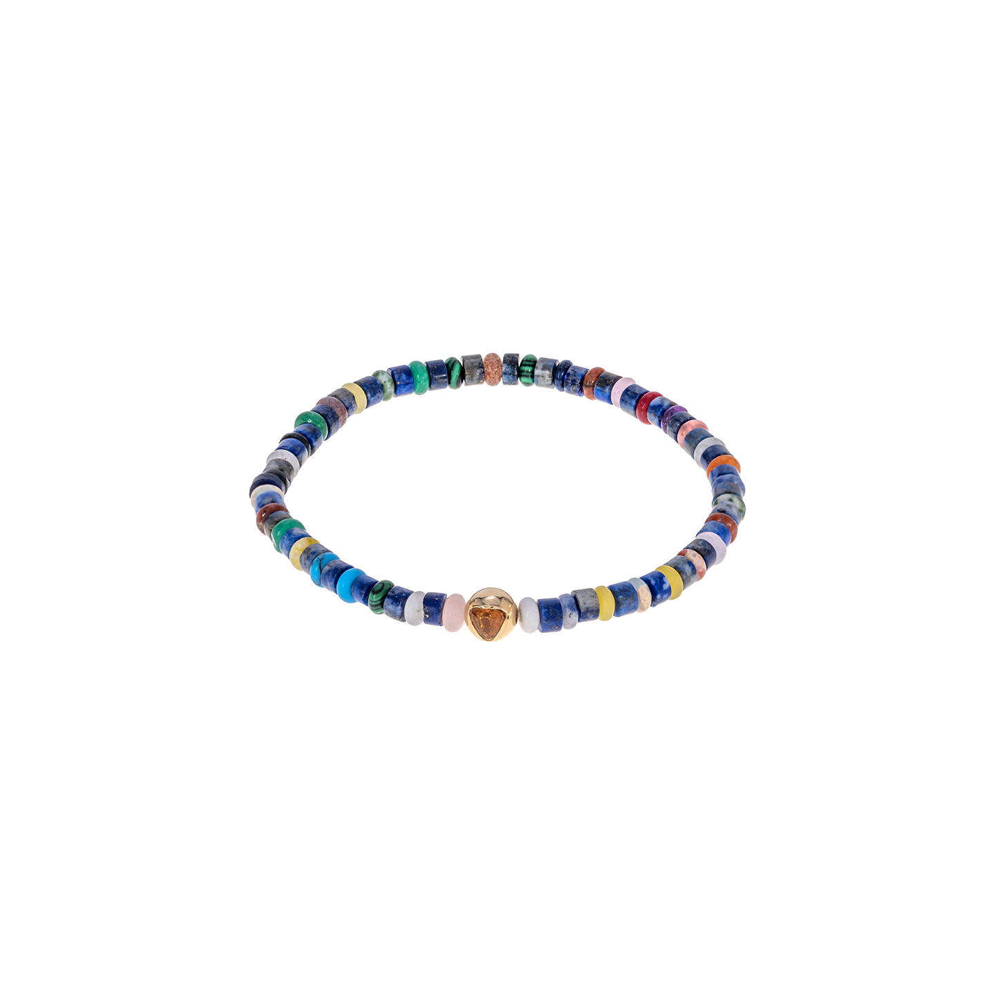 Luis Morais Large Sphere Bead with Orange Sapphire Trillion on Gemstone Beaded Bracelet