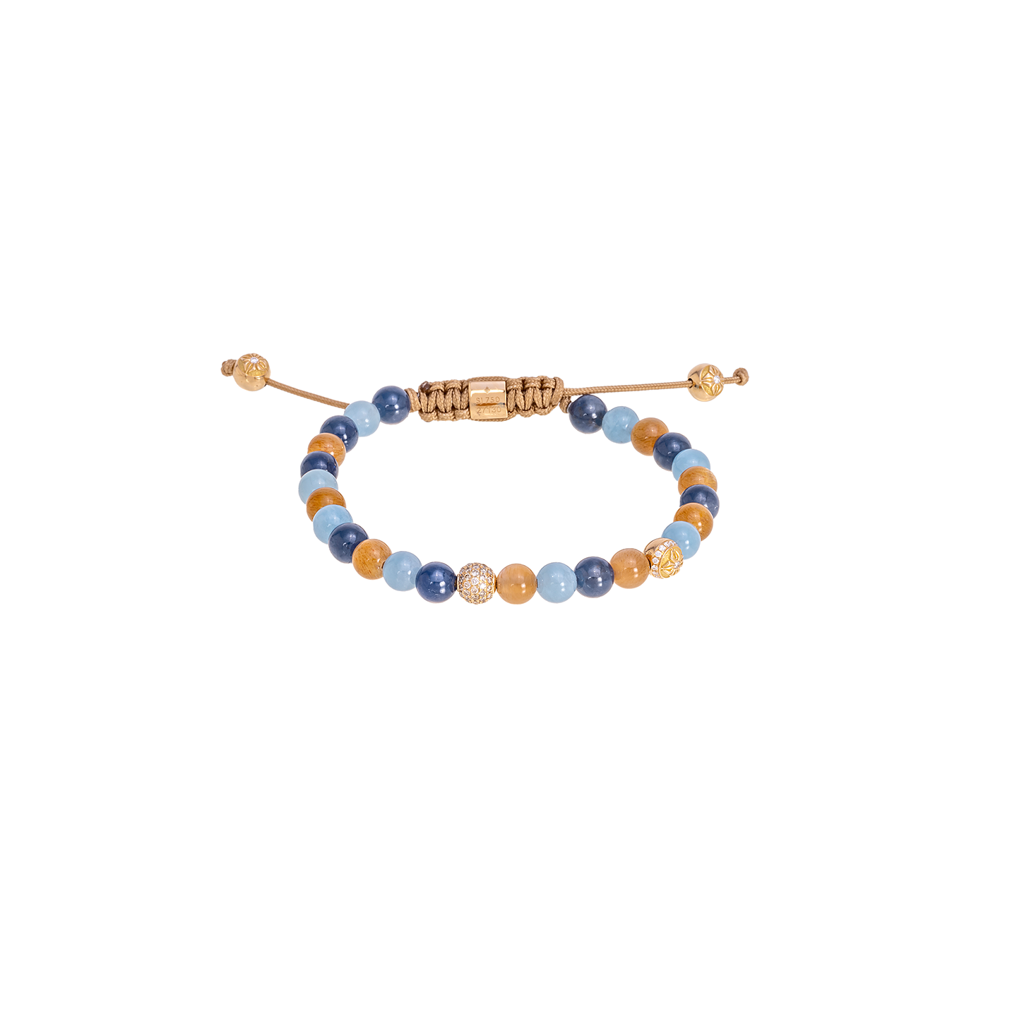 Shamballa Jewels 6mm Beaded Bracelet with Sapphires, Brown Moonstone and Aquamarine