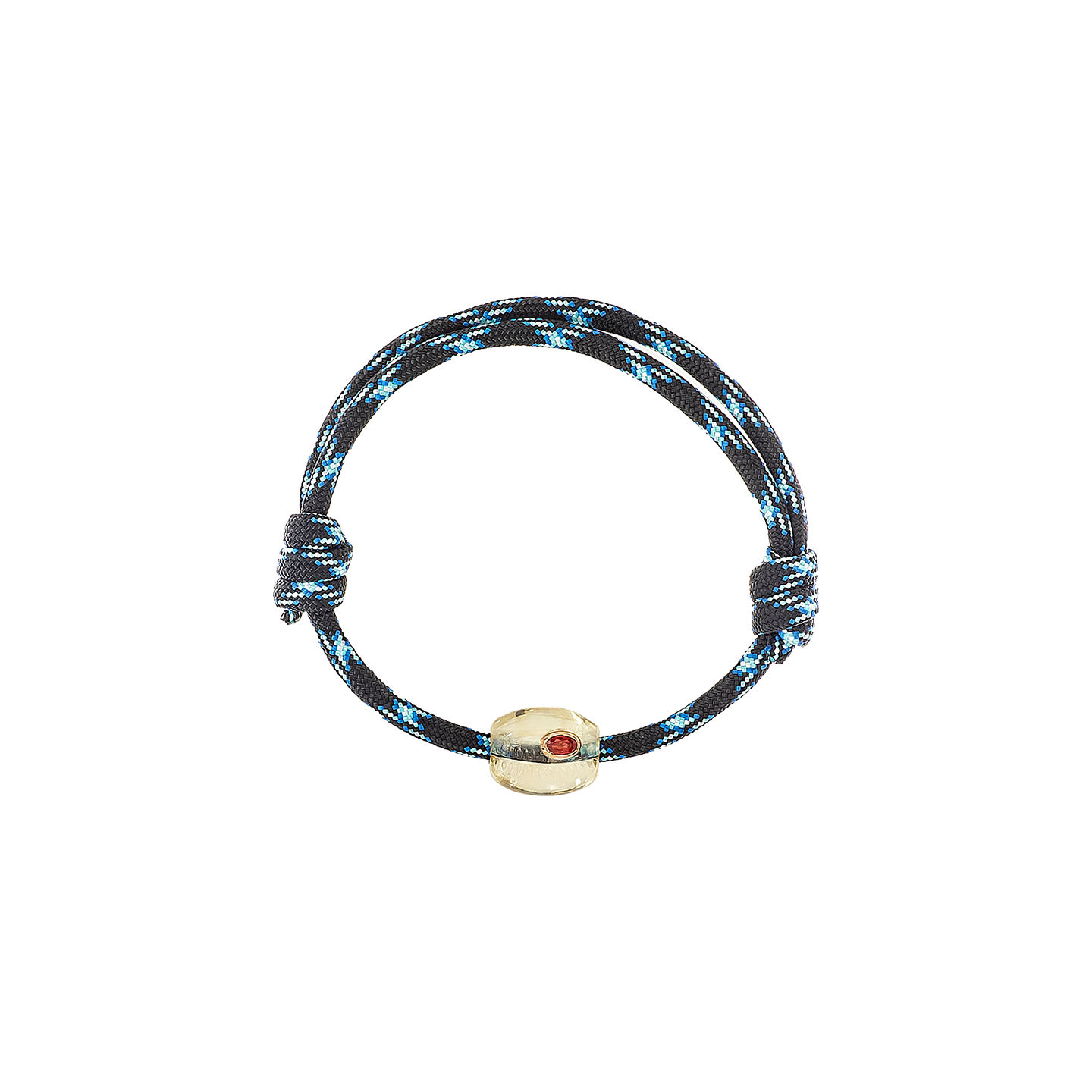 Dezso Surf Cord Anklet with Carved Lemon Quartz Cowry Bead with Orange Sapphire Stone