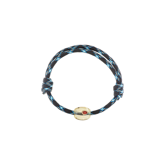 Dezso Surf Cord Anklet with Carved Lemon Quartz Cowry Bead with Orange Sapphire Stone