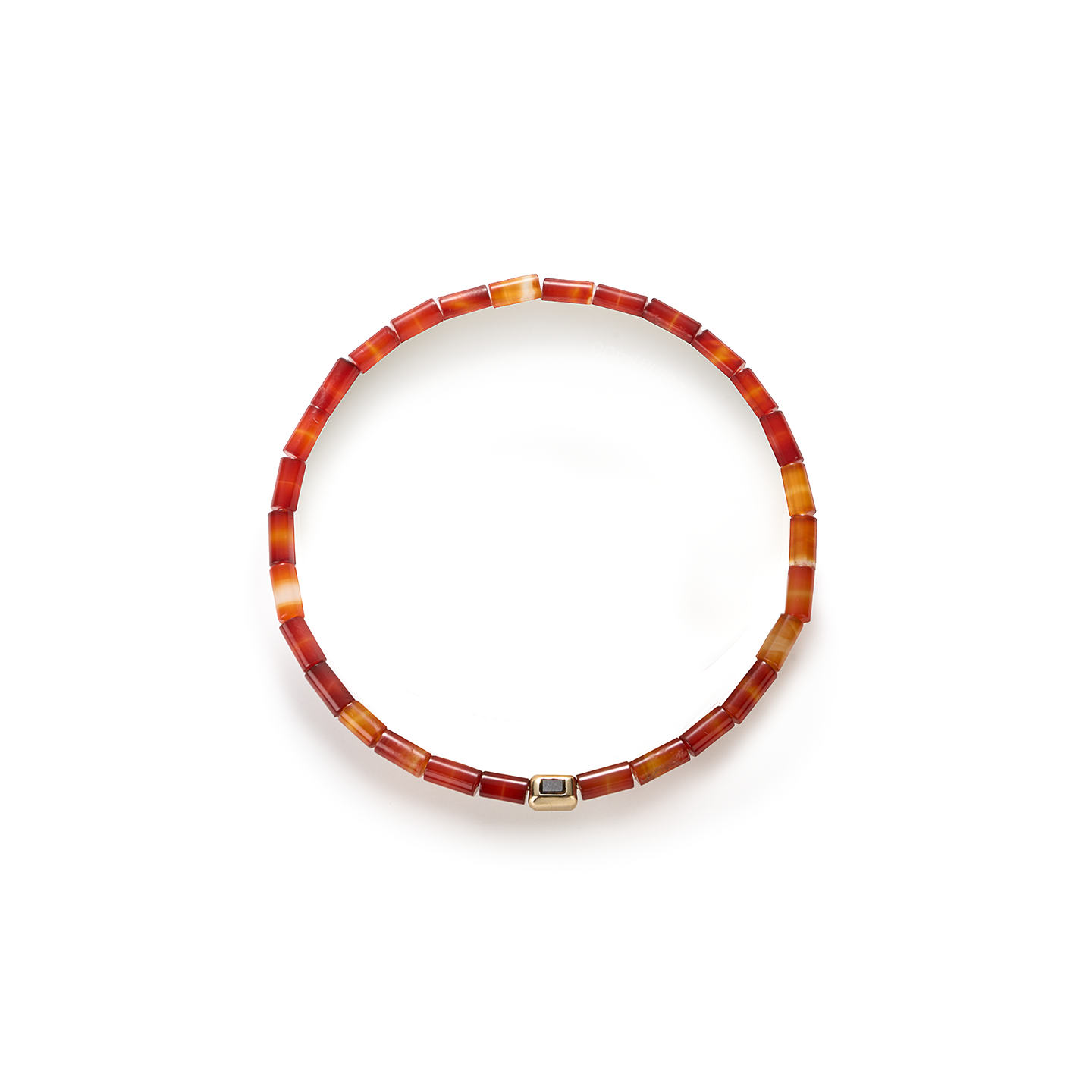 Luis Morais Small Ingot with Black Diamond Baguette on a Carnelian Beaded Bracelet