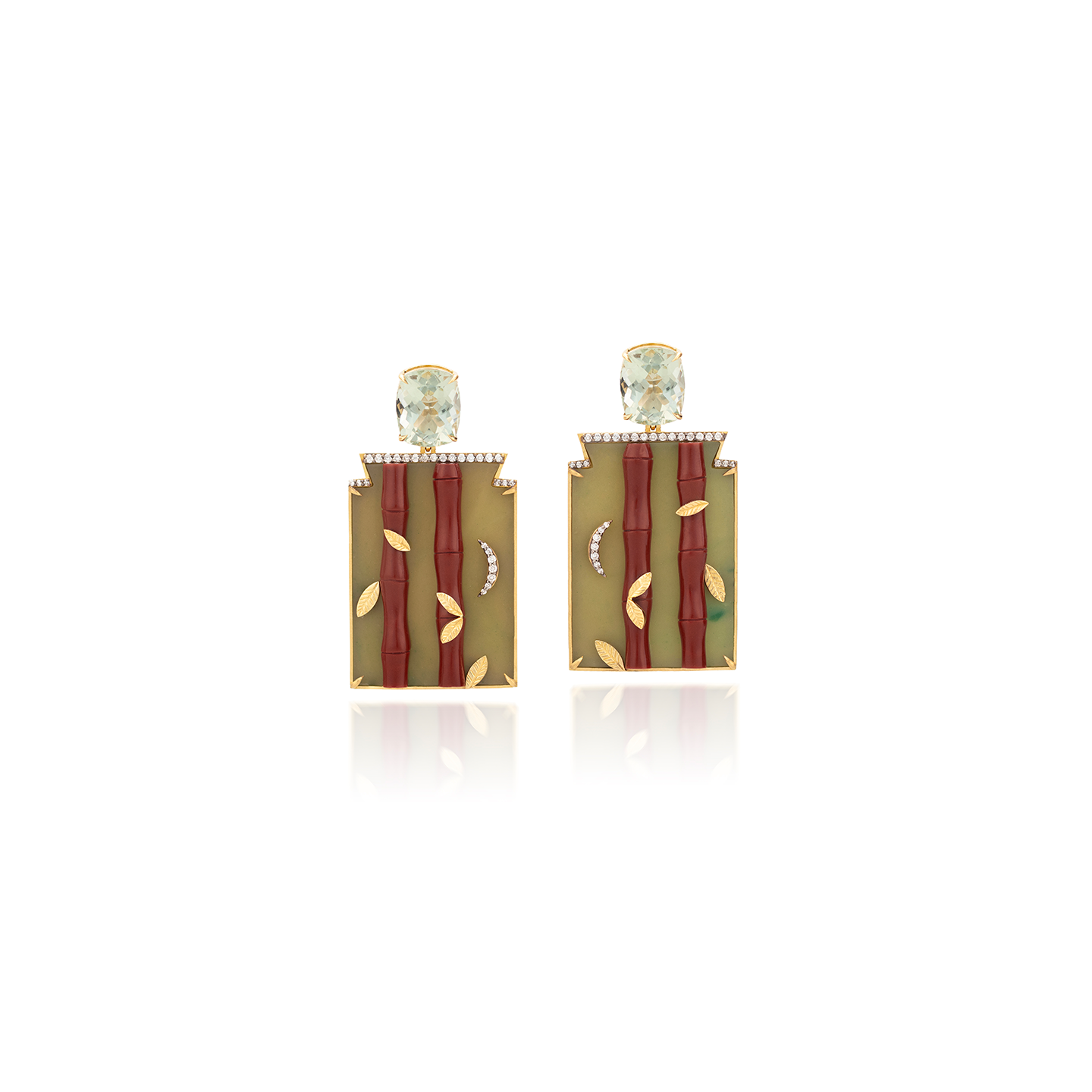 Silvia Furmanovich Window Bamboo Earrings with Green Onyx, Red Jasper, Prasiolite, and Diamond