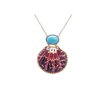 Silvia Furmanovich Natural Shell Necklace with Diamond and Turquoise