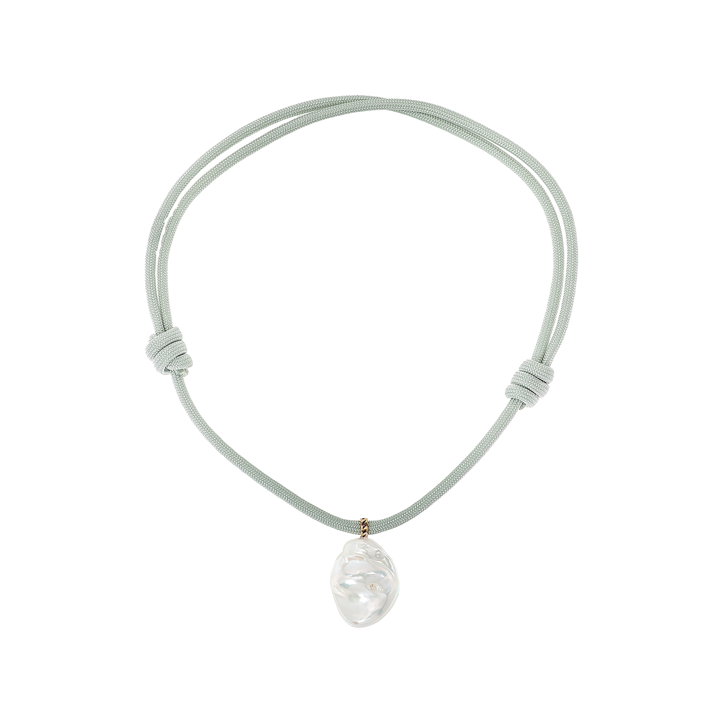 Dezso Grande Pearl Charm on Grey Cord Necklace