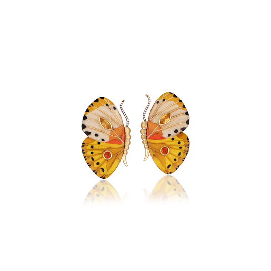 Silvia Furmanovich Marquetry Butterfly Wing Earrings with Diamond, Citrine, and Fire Opal